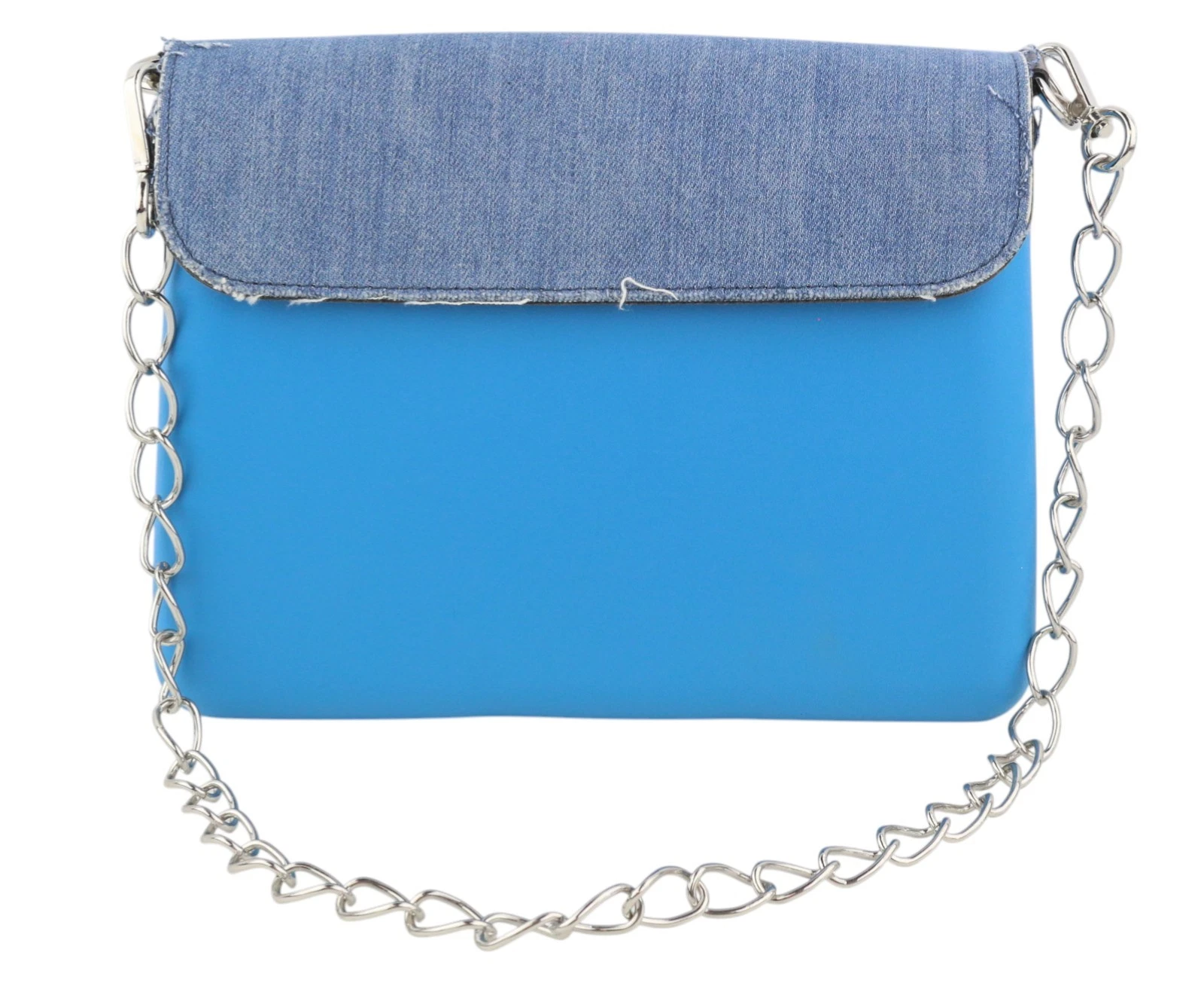 O Bag Glam Women Bag OS Blue Denim Insert Chain Clasp Crossbody - O Bag