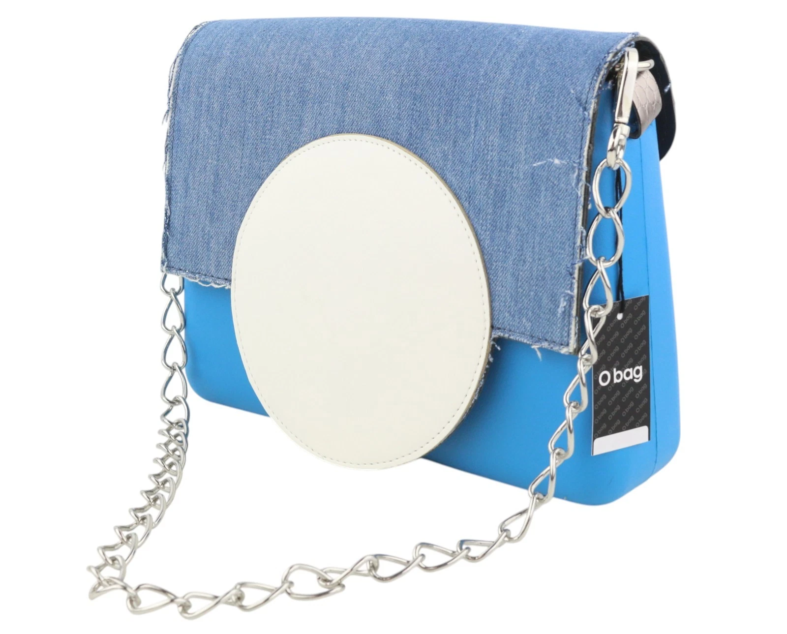 O Bag Glam Women Bag OS Blue Denim Insert Chain Clasp Crossbody - O Bag