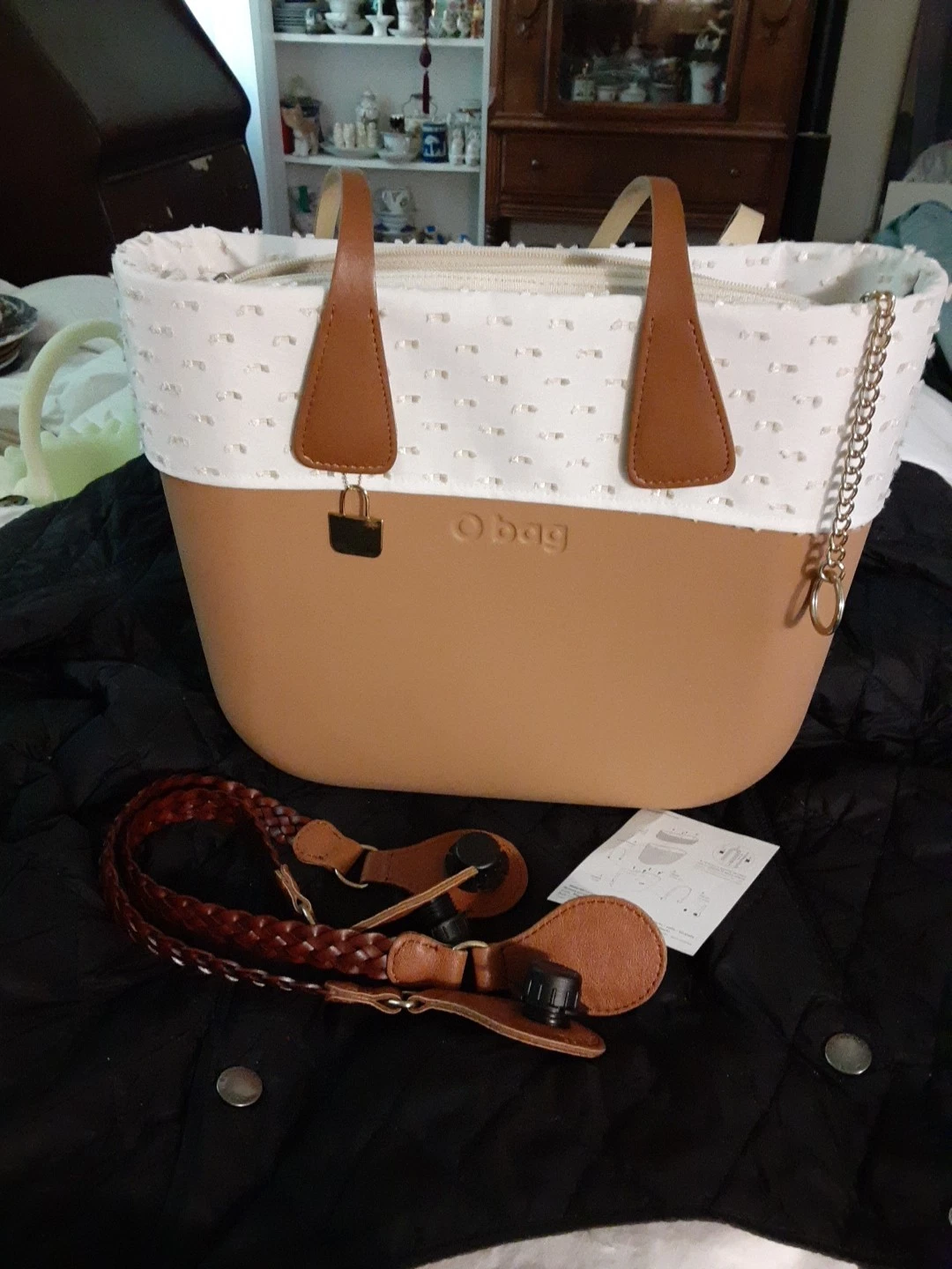 Obag 2 Way Taupe Plastic Tote Bag Italy - O Bag