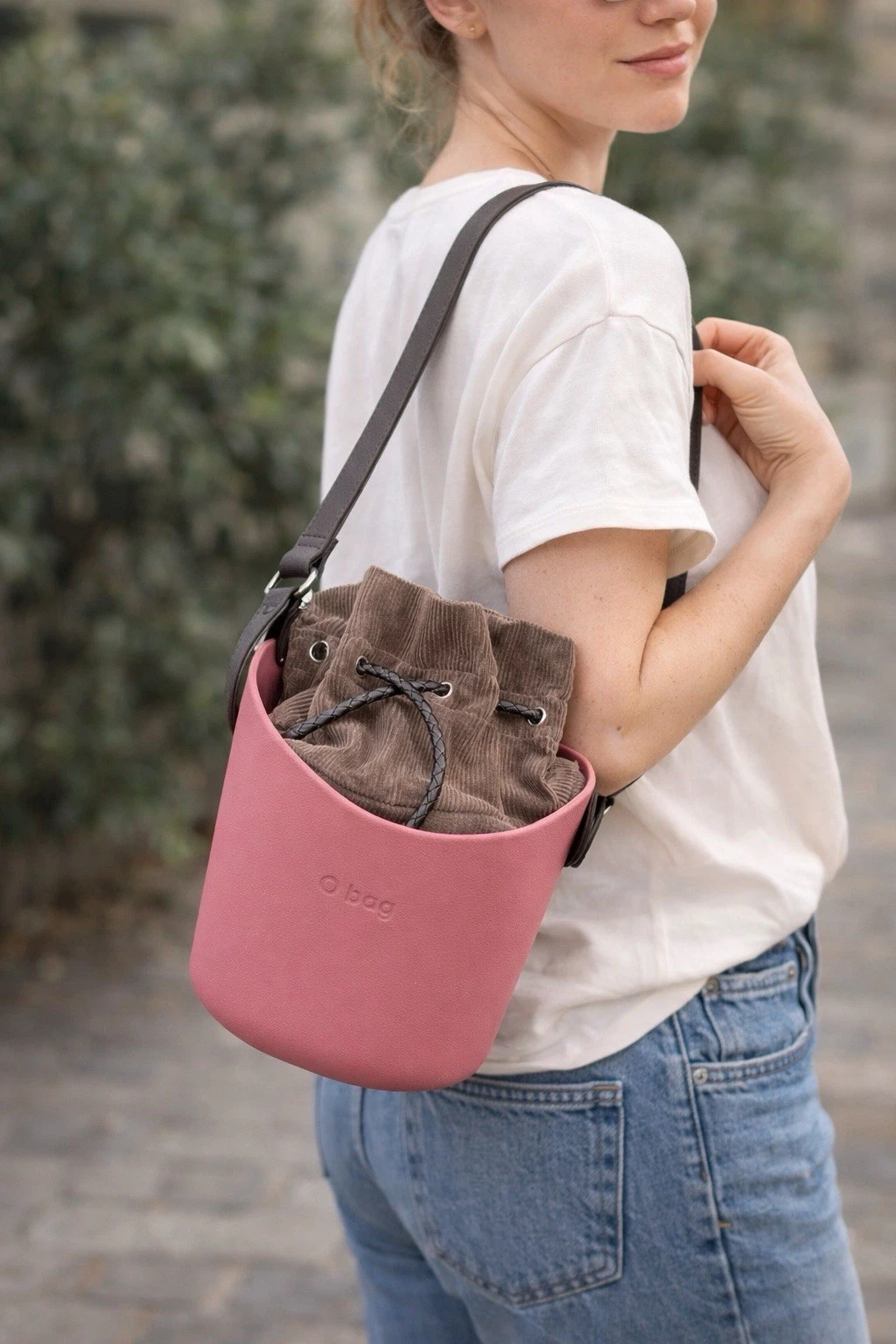 Obag Mini Dusty Rose Pink Bucket Bag With Corduroy Inner Bag & Strap Women’s - O Bag