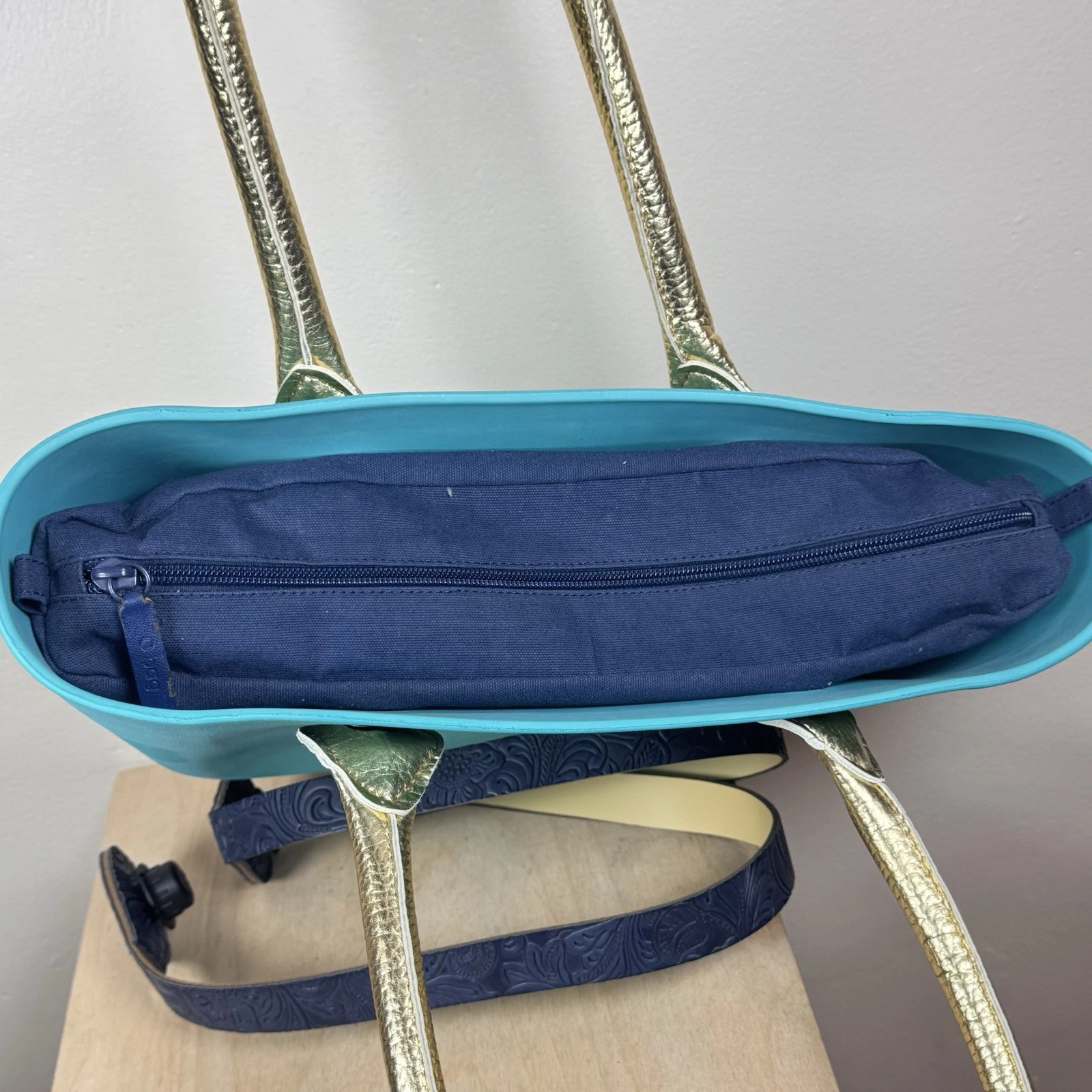 O Bag Women's Large Tote Bag Turquoise Interchangeable Handles 2 Sets Italy - O Bag