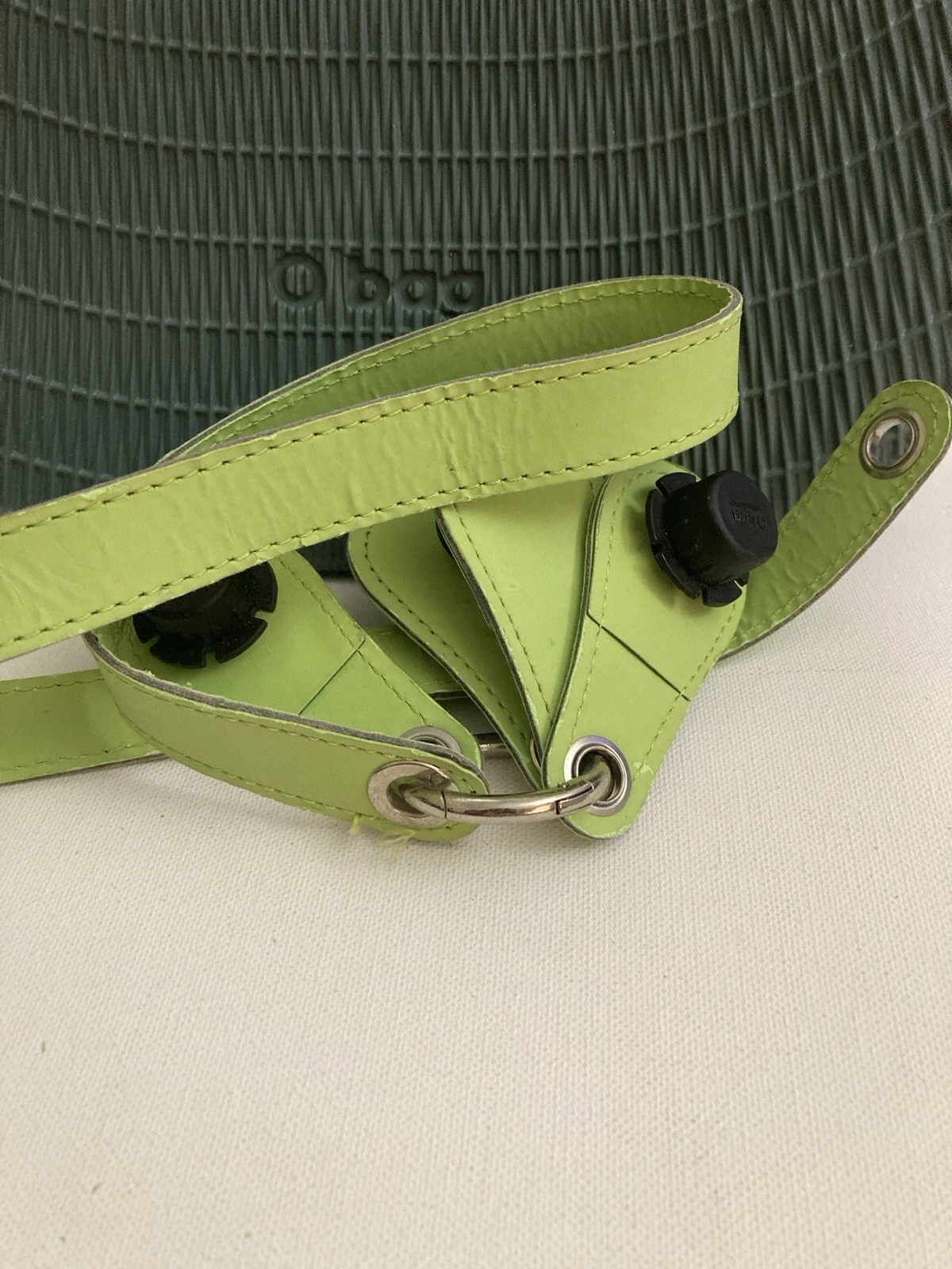 O bag Italian Green Gray Bag plastic on the bottom fabric bag inside 11x7 boho - O Bag