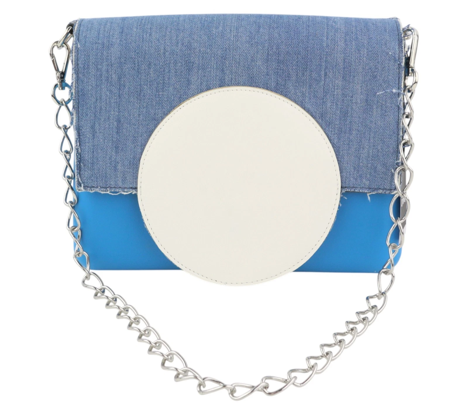 O Bag Glam Women Bag OS Blue Denim Insert Chain Clasp Crossbody - O Bag