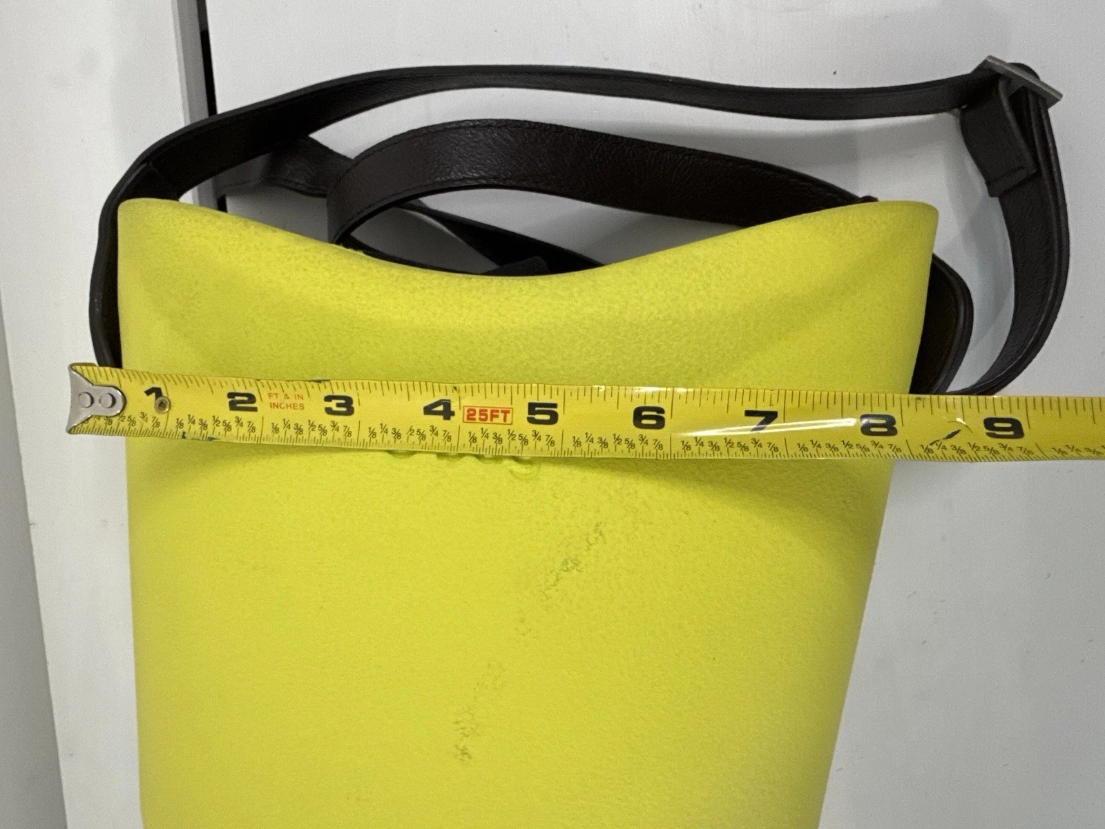 ✿ O bag Mini Bucket Bag Yellow Rubber Body Brown Leather Strap Crossbody Italy - O Bag