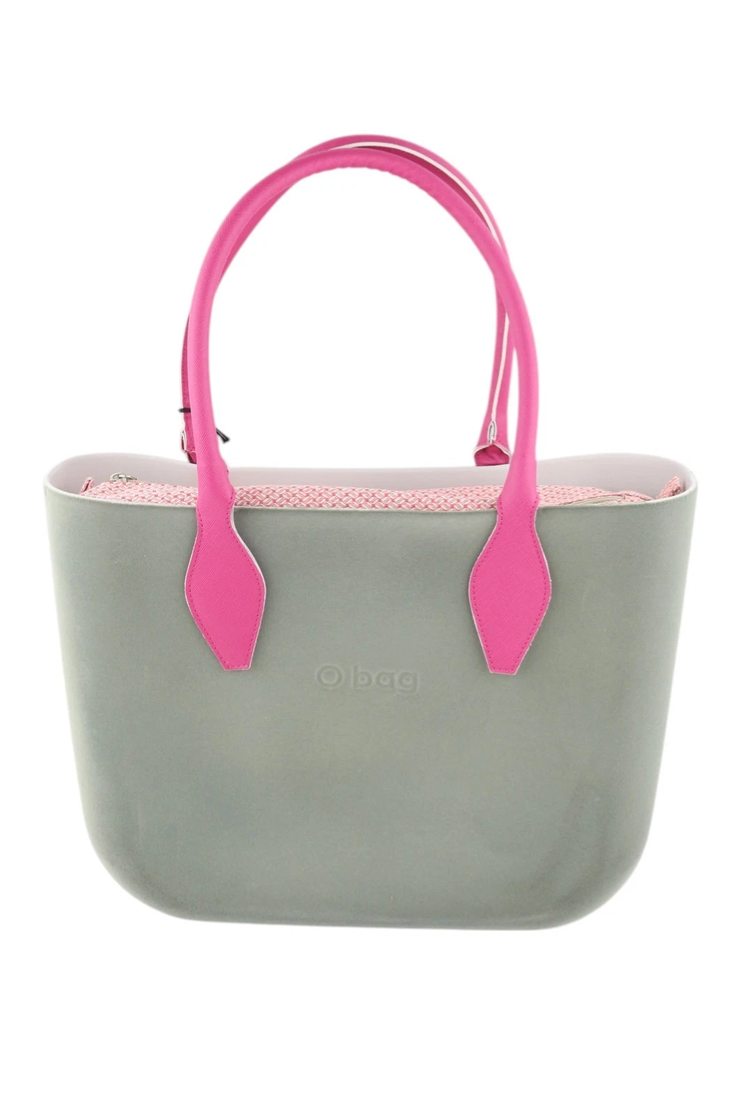 O Bag Women Bag OS Grey Soft Inner Zip Pouch Double Handle Square Logo - O Bag