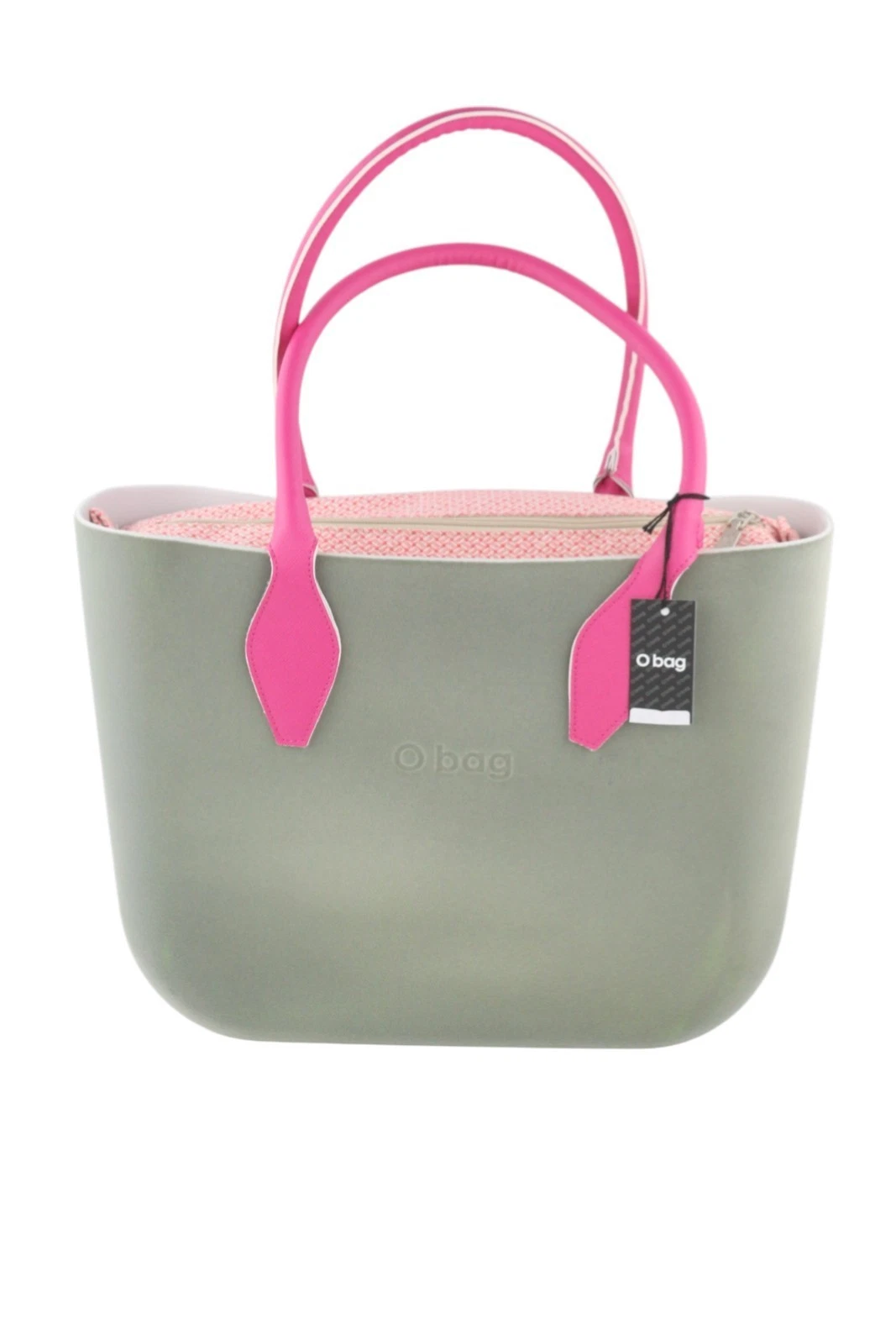 O Bag Women'S Bag OS Gray Soft Interior Zipper Double Handle Square Logo - O Bag