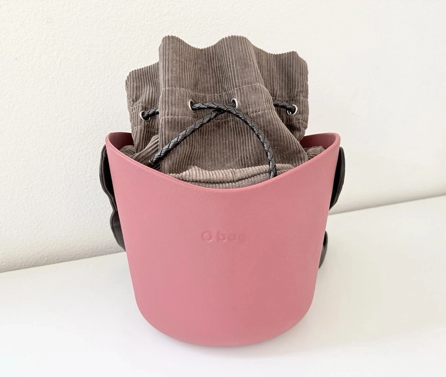 Obag Mini Dusty Rose Pink Bucket Bag With Corduroy Inner Bag & Strap Women’s - O Bag