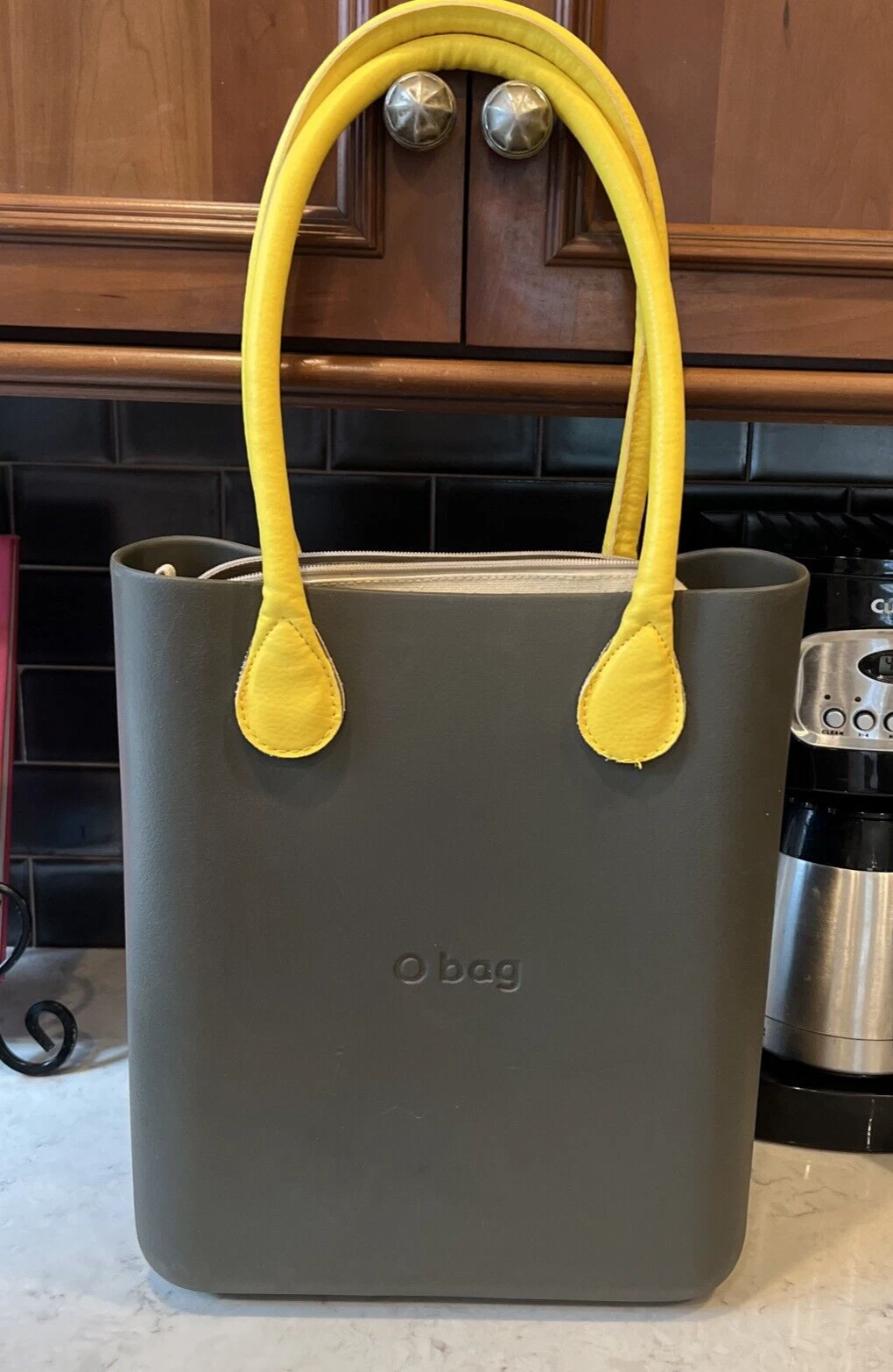 O bag Tote Rubber Gray Thermoplastic Compound Waterproof 14x 12 x 5 Italy - O Bag