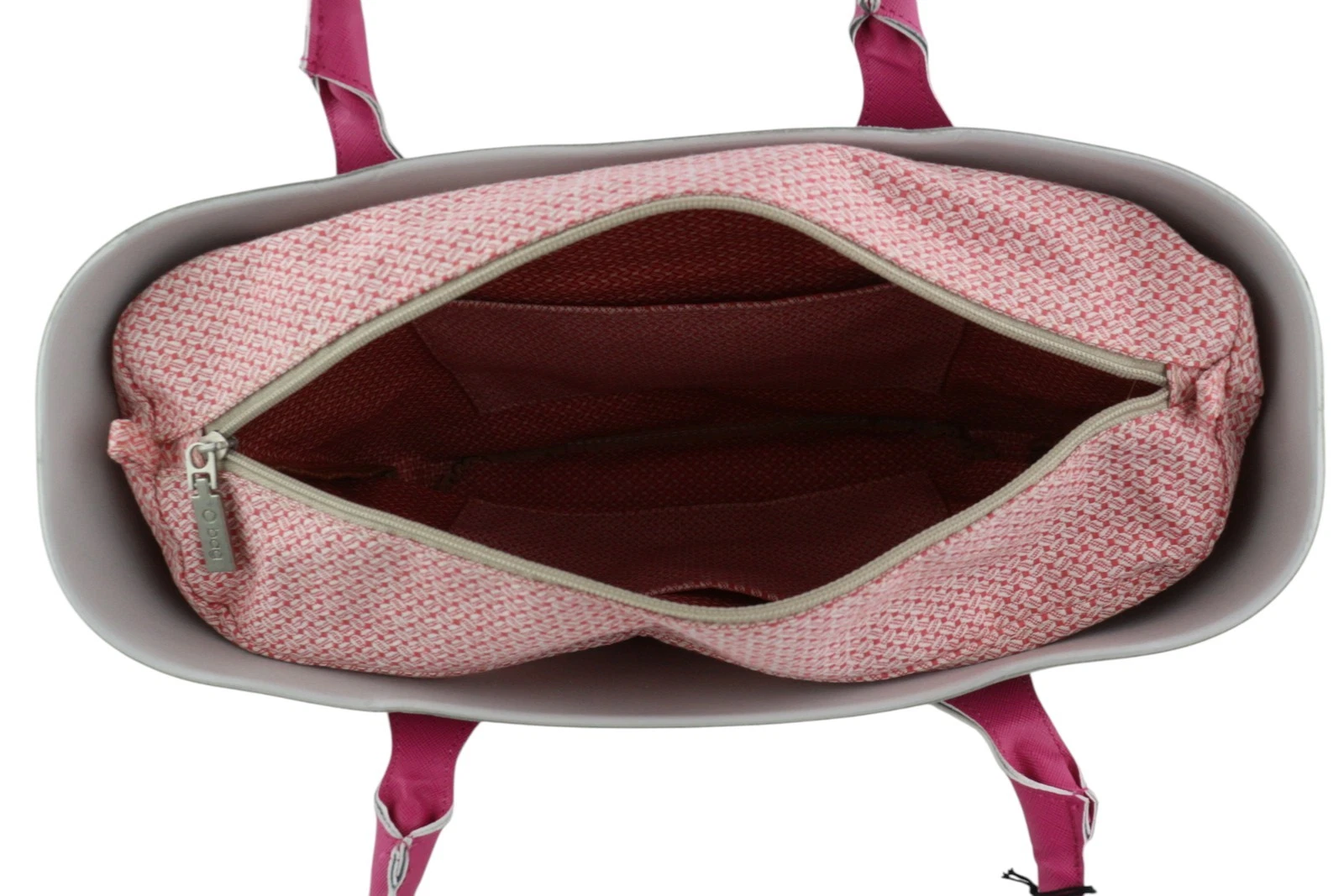 O Bag Women Bag OS Grey Soft Inner Zip Pouch Double Handle Square Logo - O Bag