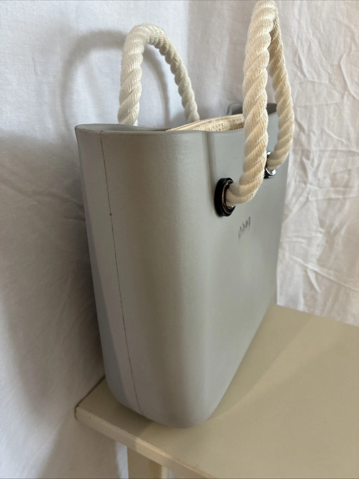 Gray O Bag Classic Lightweight Zip Top Tote Bag Rope Handles With Dust Bag - O Bag