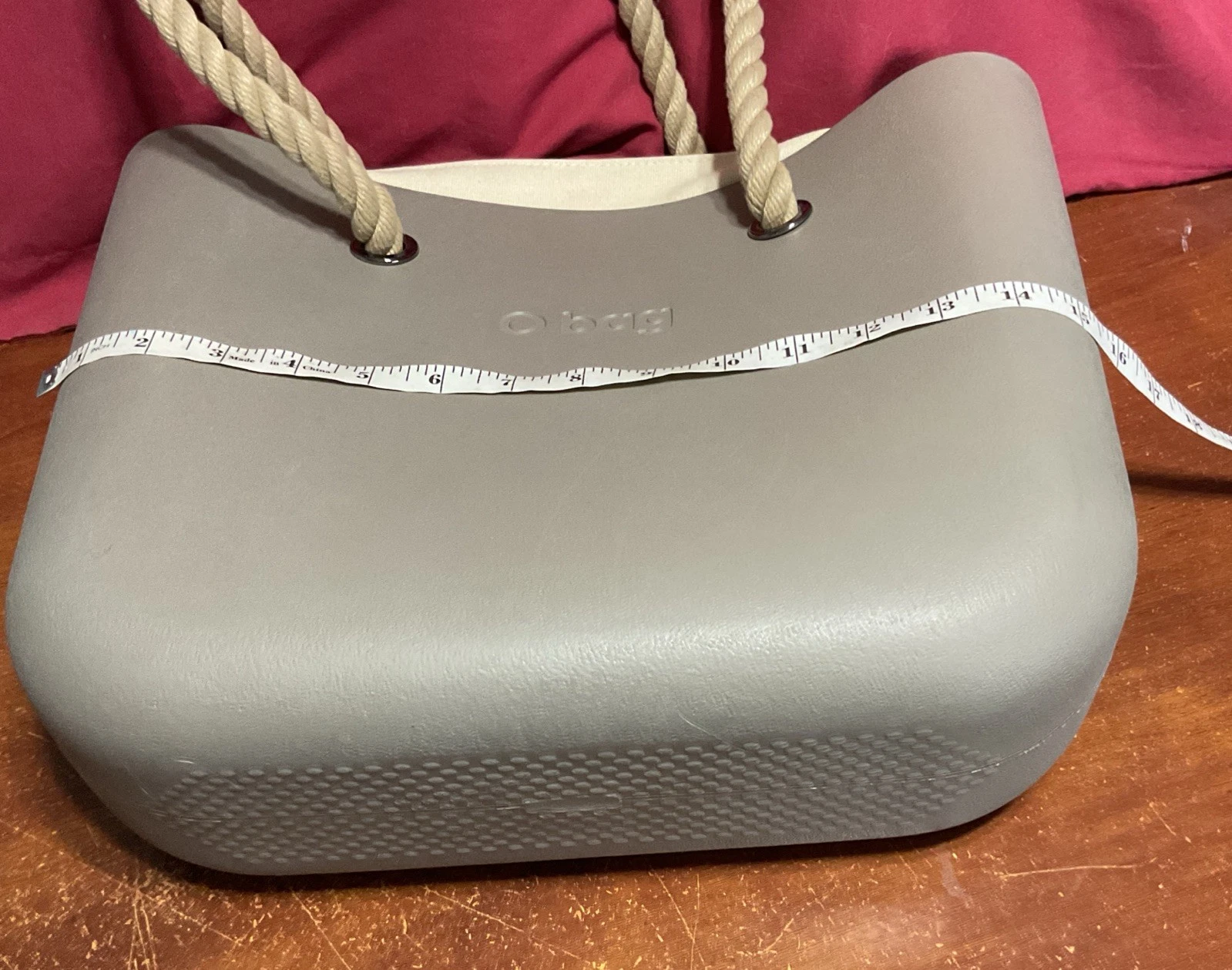 “O BAG “ ITALIAN MADE BAG GREY WATERPROOF ZIPPER LINER ROPE HANDLE - O Bag