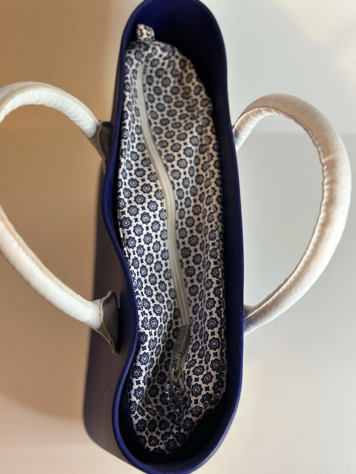 O Bag Italy Blue Waterproof Purse White Handles Removable Lining - O Bag