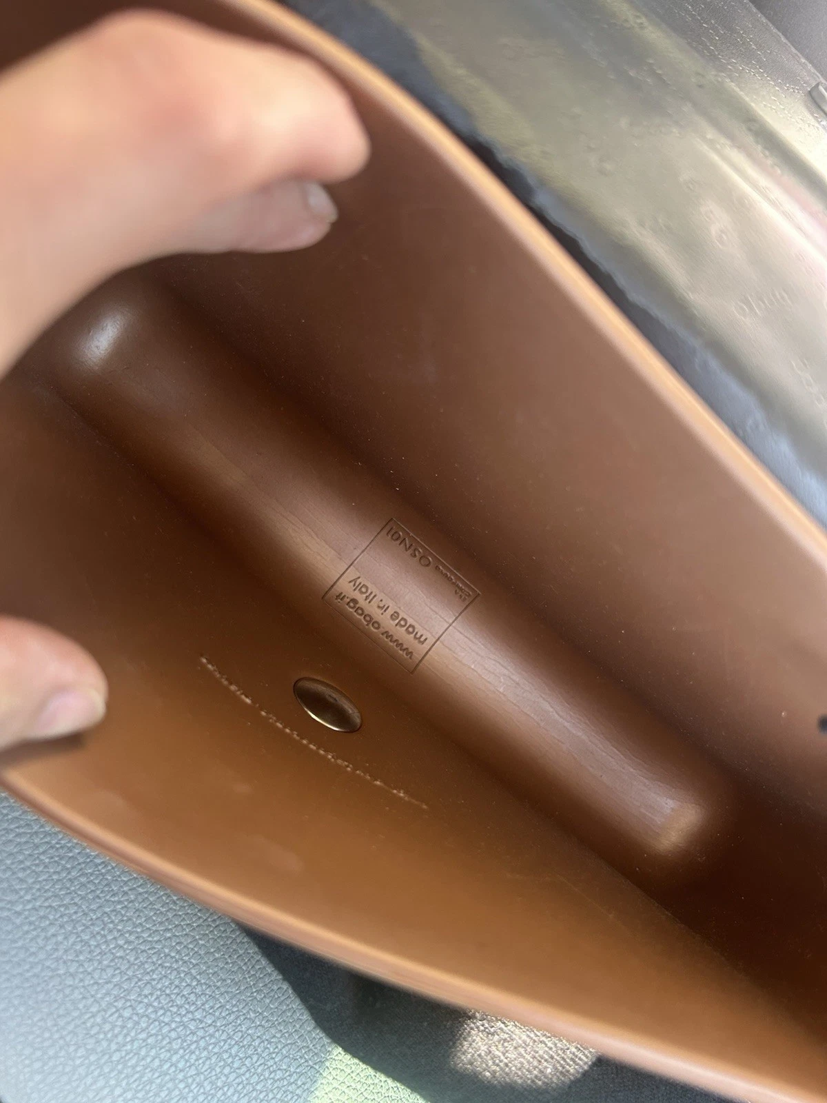 O bag Crossbody Purse Tan EVA Body w/Metallic Taupe Saffiano Flap Silver Strap - O Bag