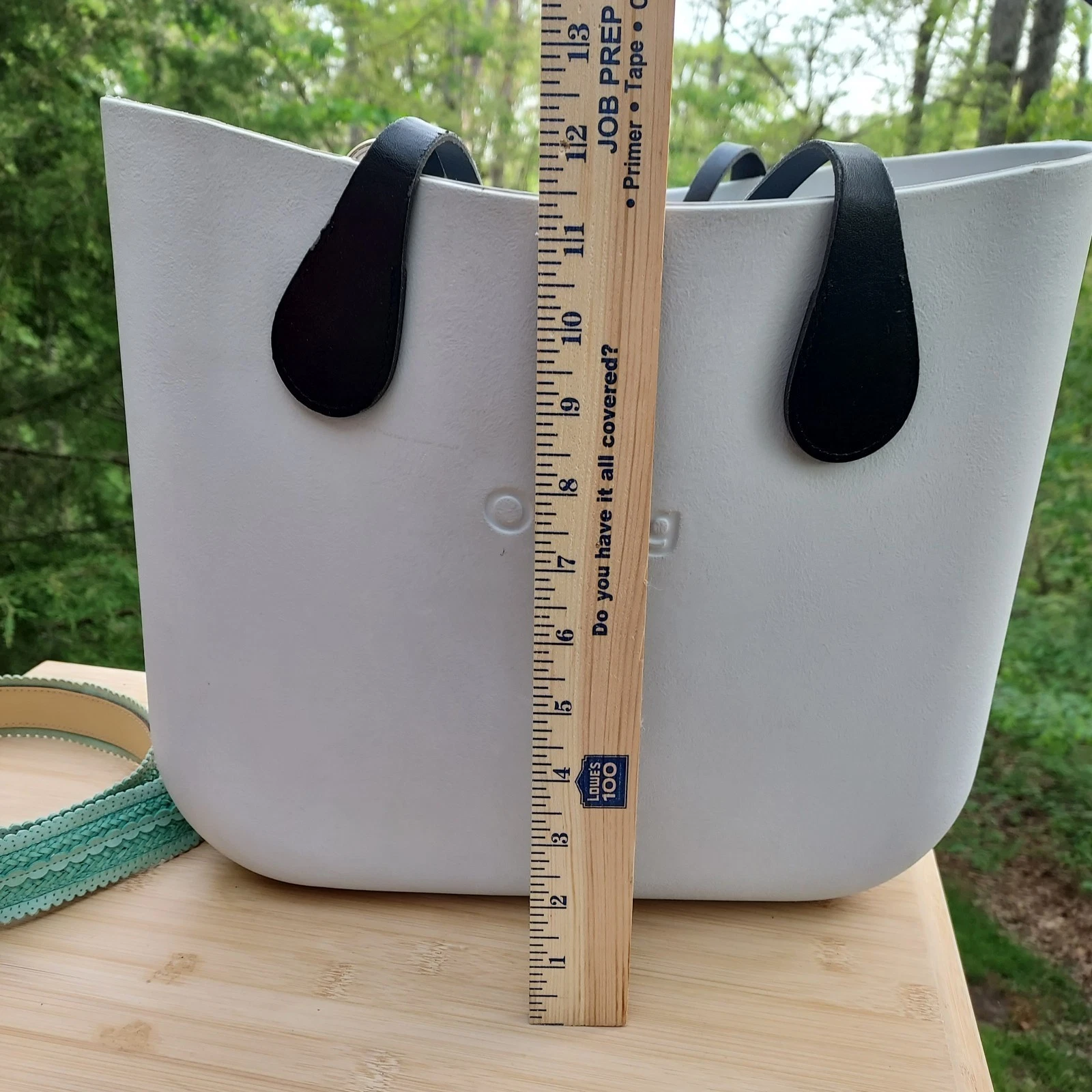 O BAG White With Green Shoulder Strap Beach Travel Lake Pool Durable Made Italy - O Bag