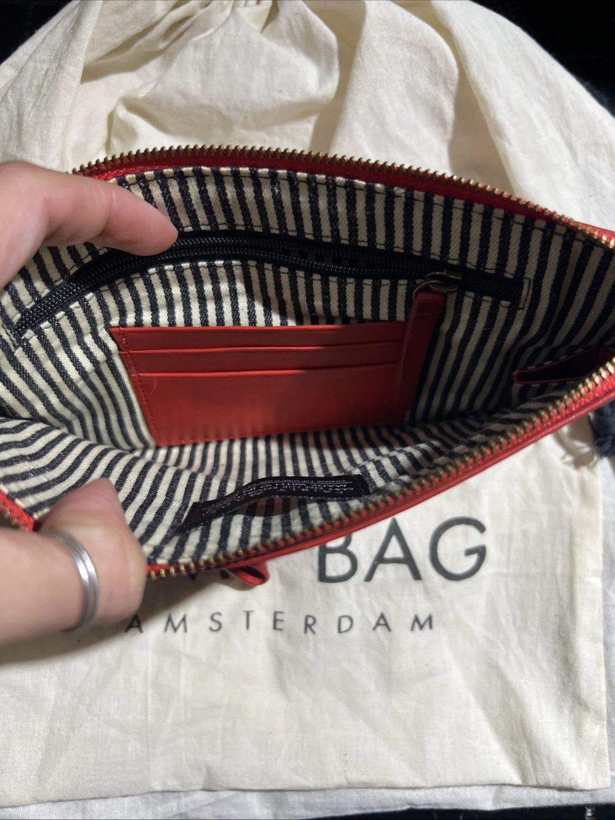 O My Bag Amsterdam Travel Pouch Red Classic Leather Wristlet Bag Wallet - O Bag