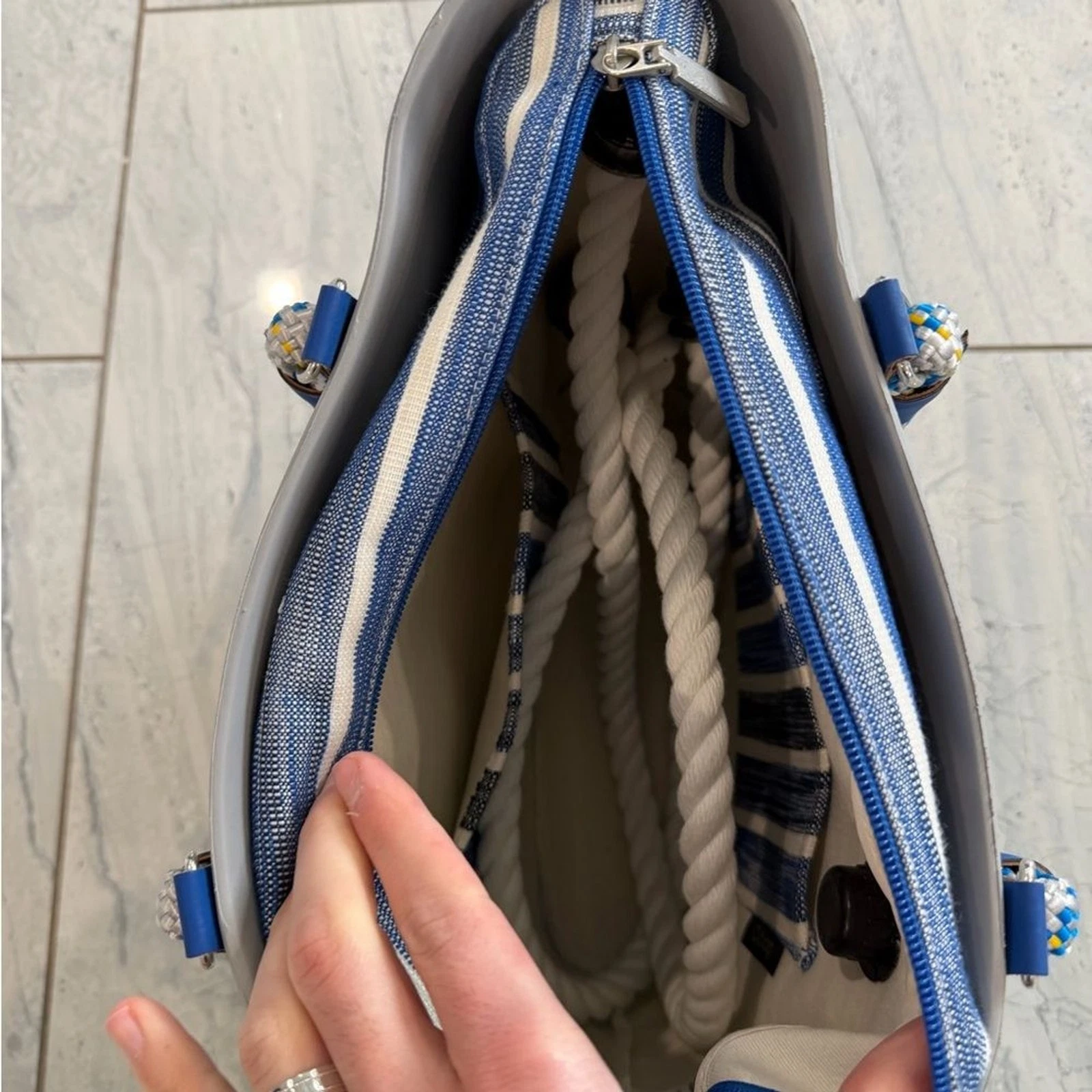O bag Grey & Blue Rope Handle Tote – Nautical Chic - O Bag