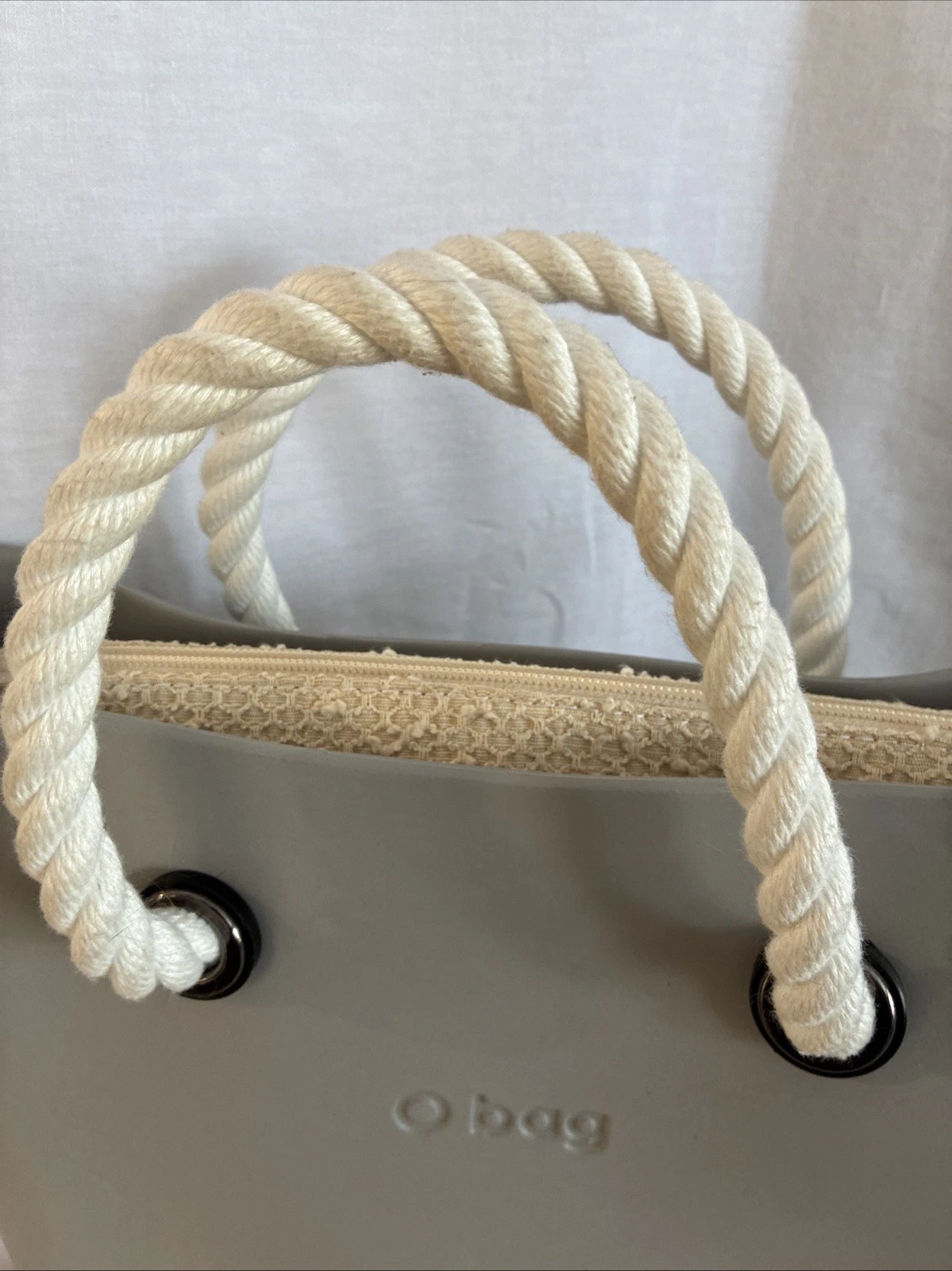 Gray O Bag Classic Lightweight Zip Top Tote Bag Rope Handles With Dust Bag - O Bag