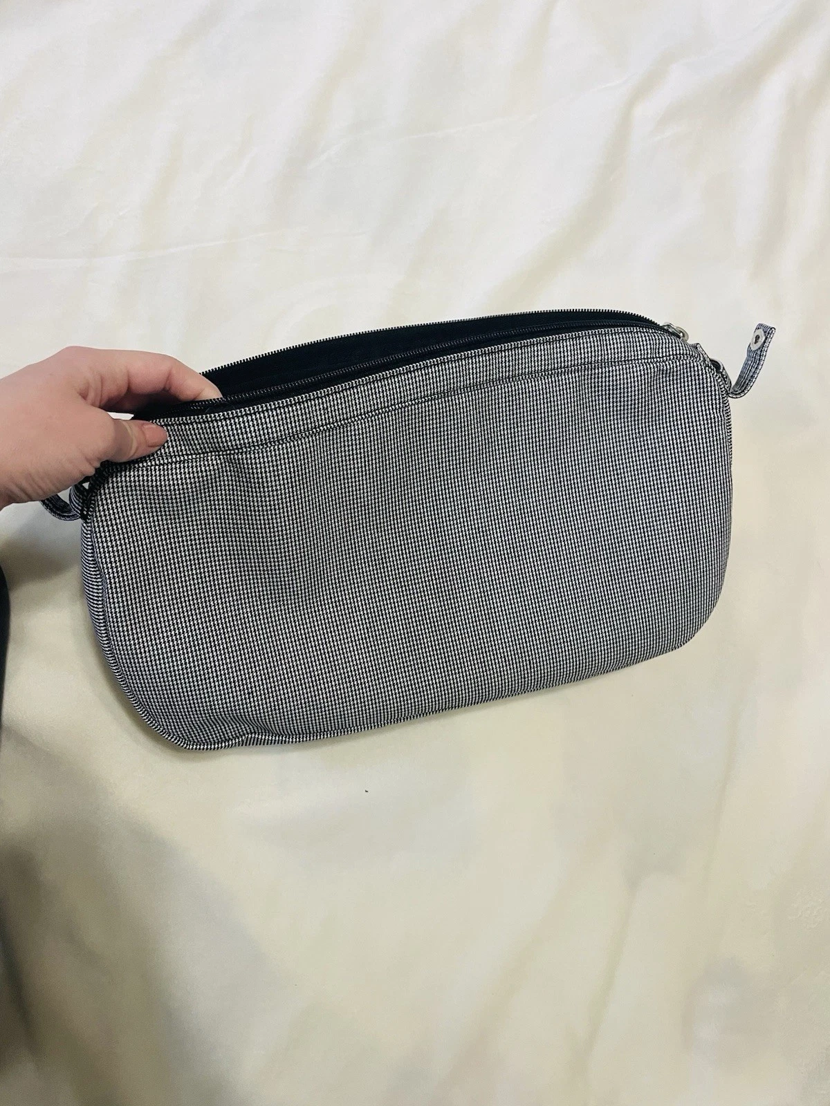 O Bag Italy Navy Blue Handbag Tote With Gingham Canvas Modular Insert - O Bag