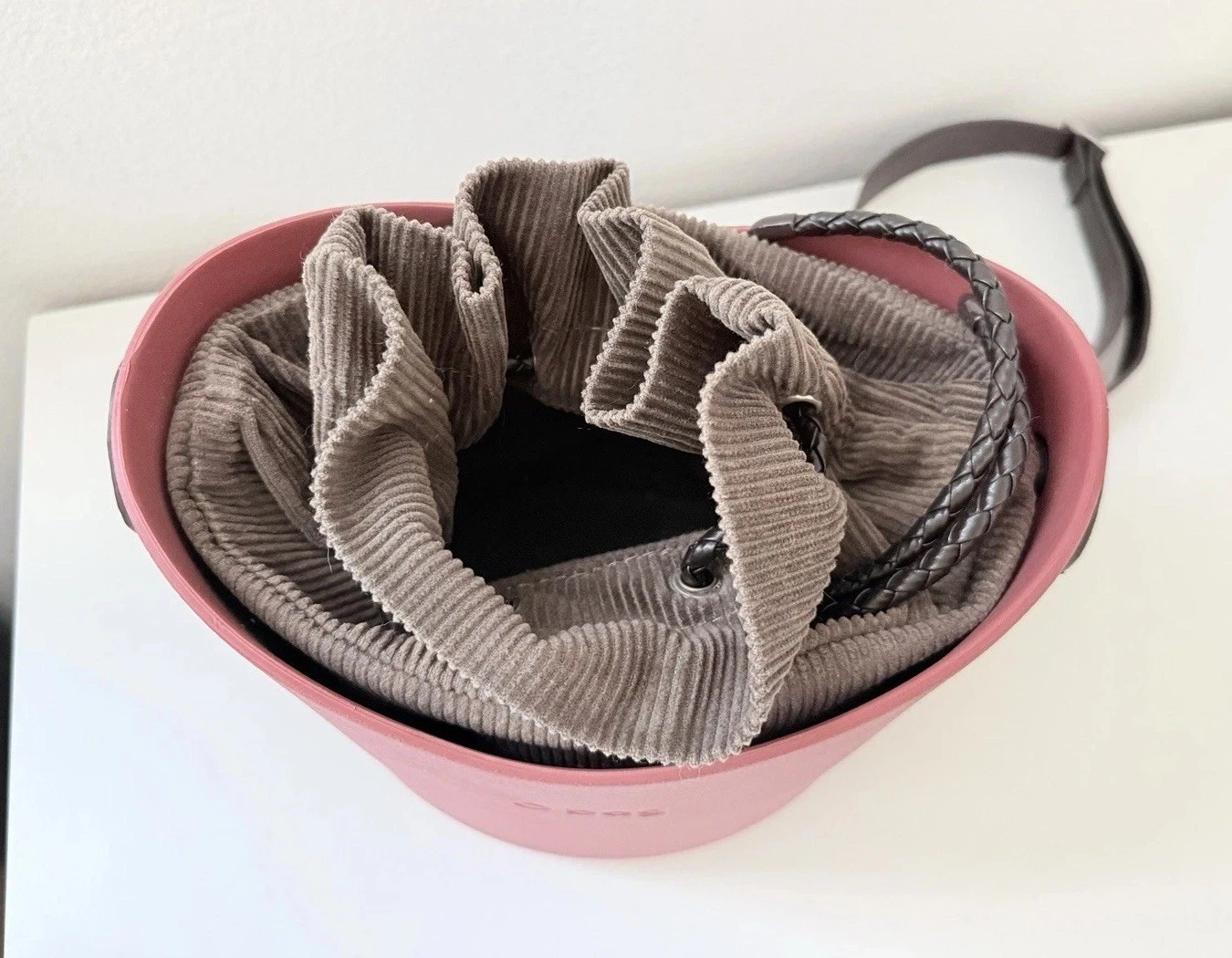 Obag Mini Dusty Rose Pink Bucket Bag With Corduroy Inner Bag & Strap Women’s - O Bag
