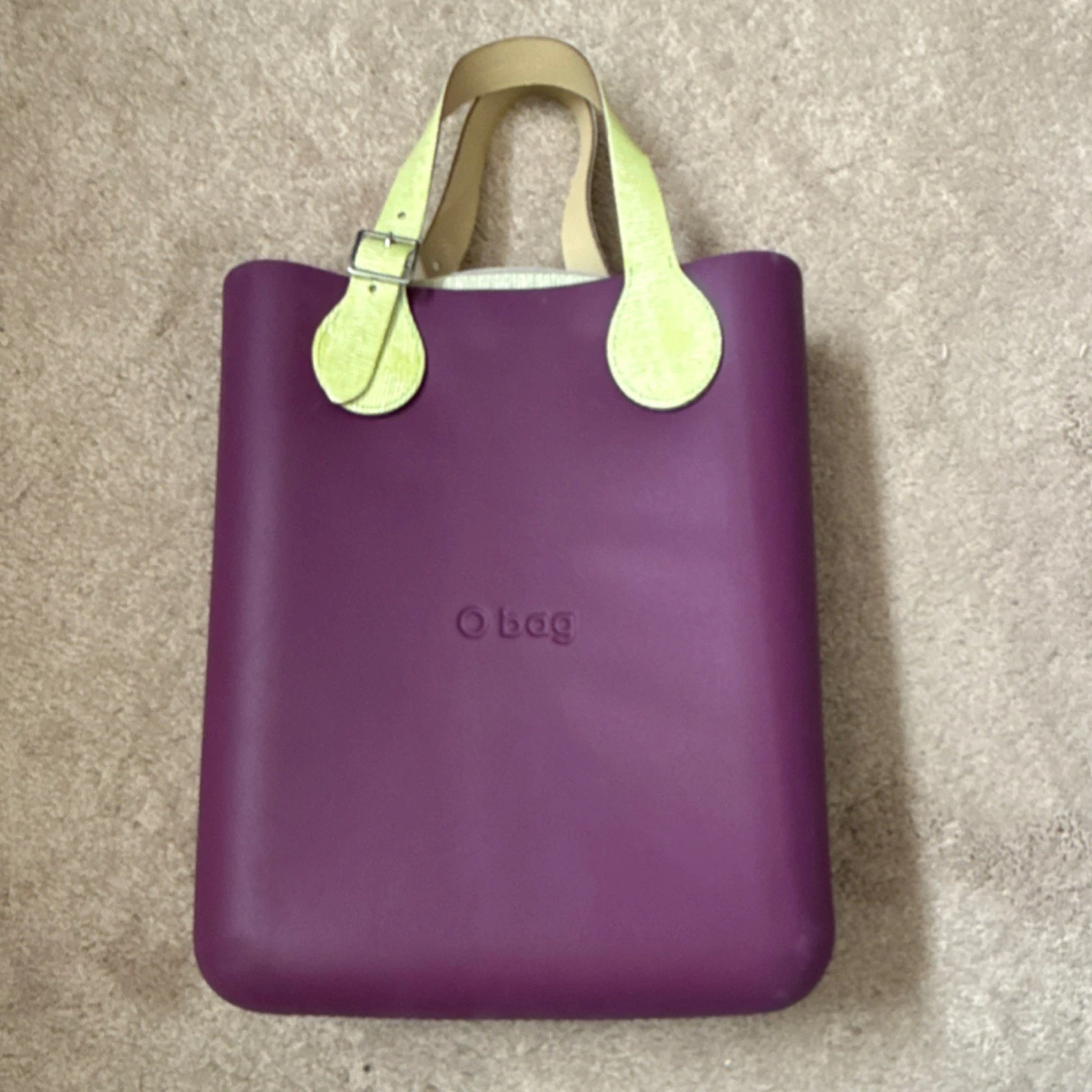 O bag Purple Large Tote with Light Green Leather Straps - O Bag