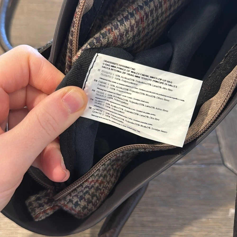 O Bag Tote with Herringbone Insert & Leather Handles Large Brown Italian - O Bag