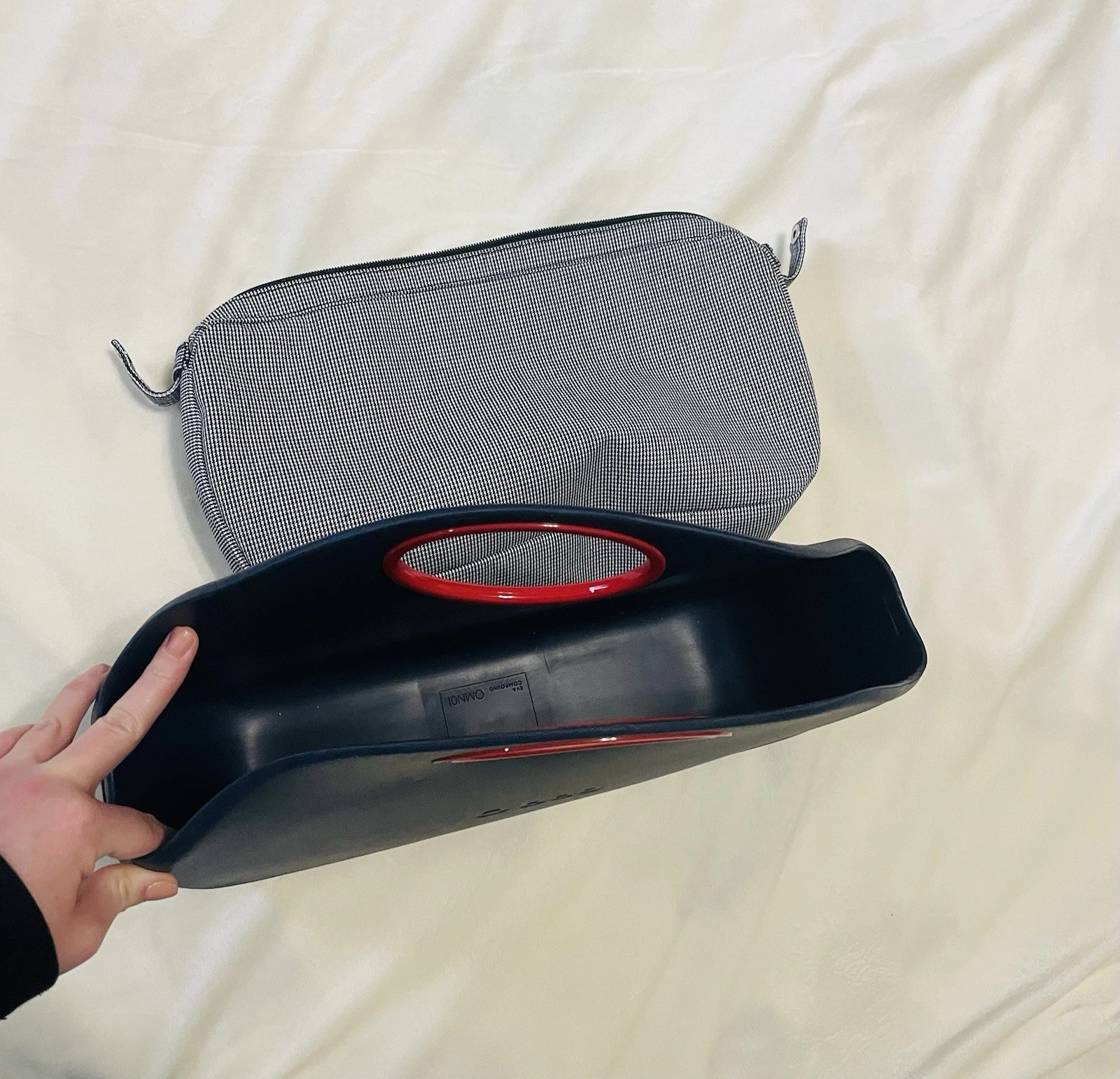 O Bag Italy Navy Blue Handbag Tote With Gingham Canvas Modular Insert - O Bag