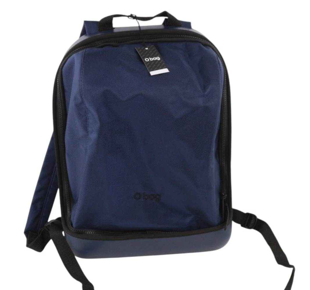 O Bag Ladies Bag OS Unisex Blue Round Backpack Front Zip Double Handle Logo - O Bag
