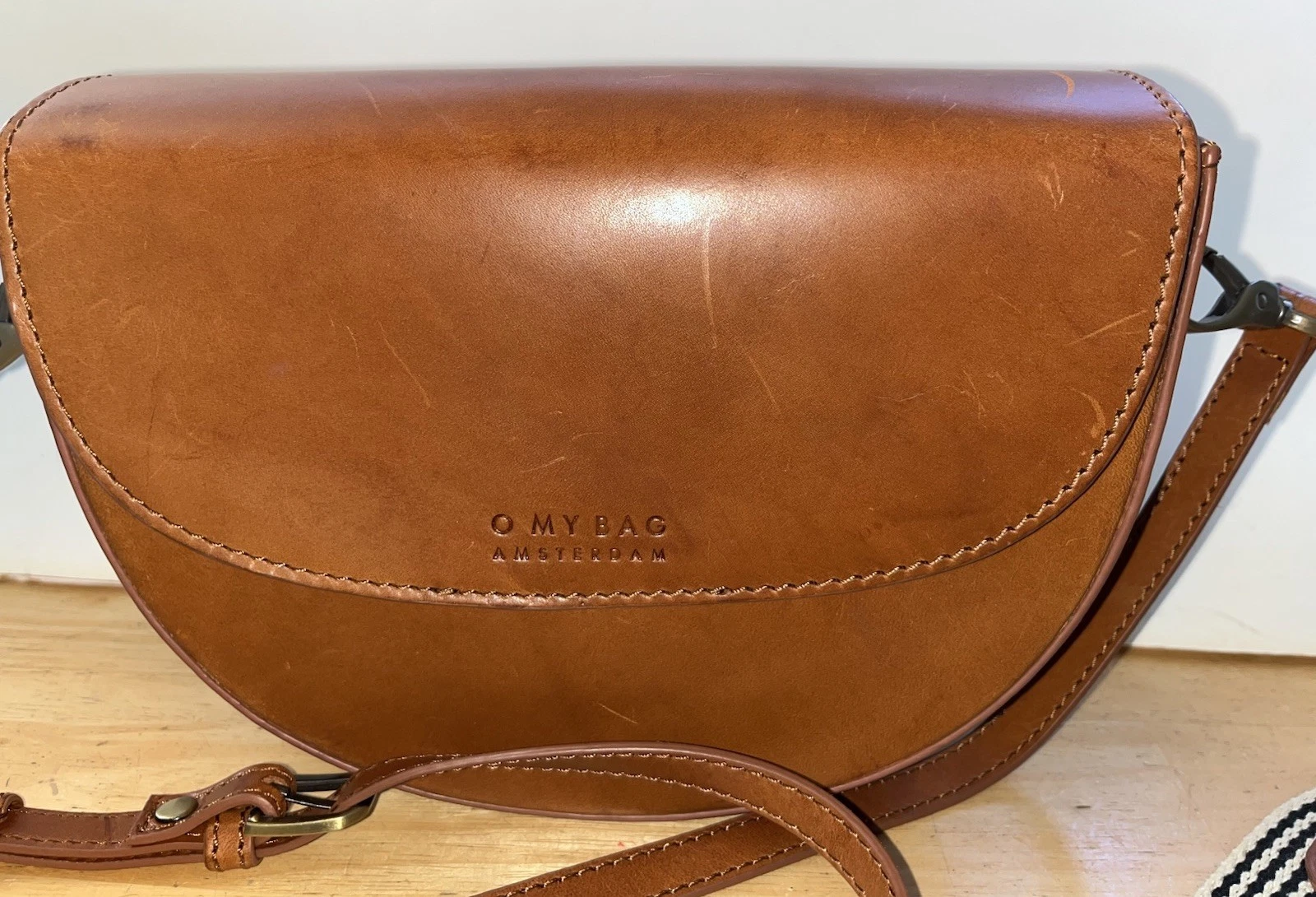 O My Bag Amsterdam AVA Cognac Leather Crossbody Saddle Bag Purse w/ 2 Straps EUC - O Bag