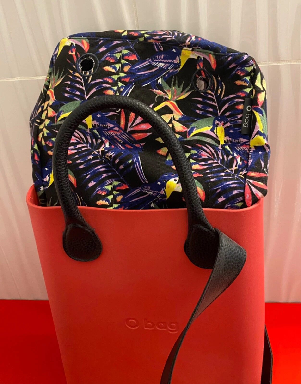 OBAG LARGE TOTE PINK, LEATHER HANDLES & SHOULDER STRAP, COTTON ZIP INSERT, ITALY - O Bag