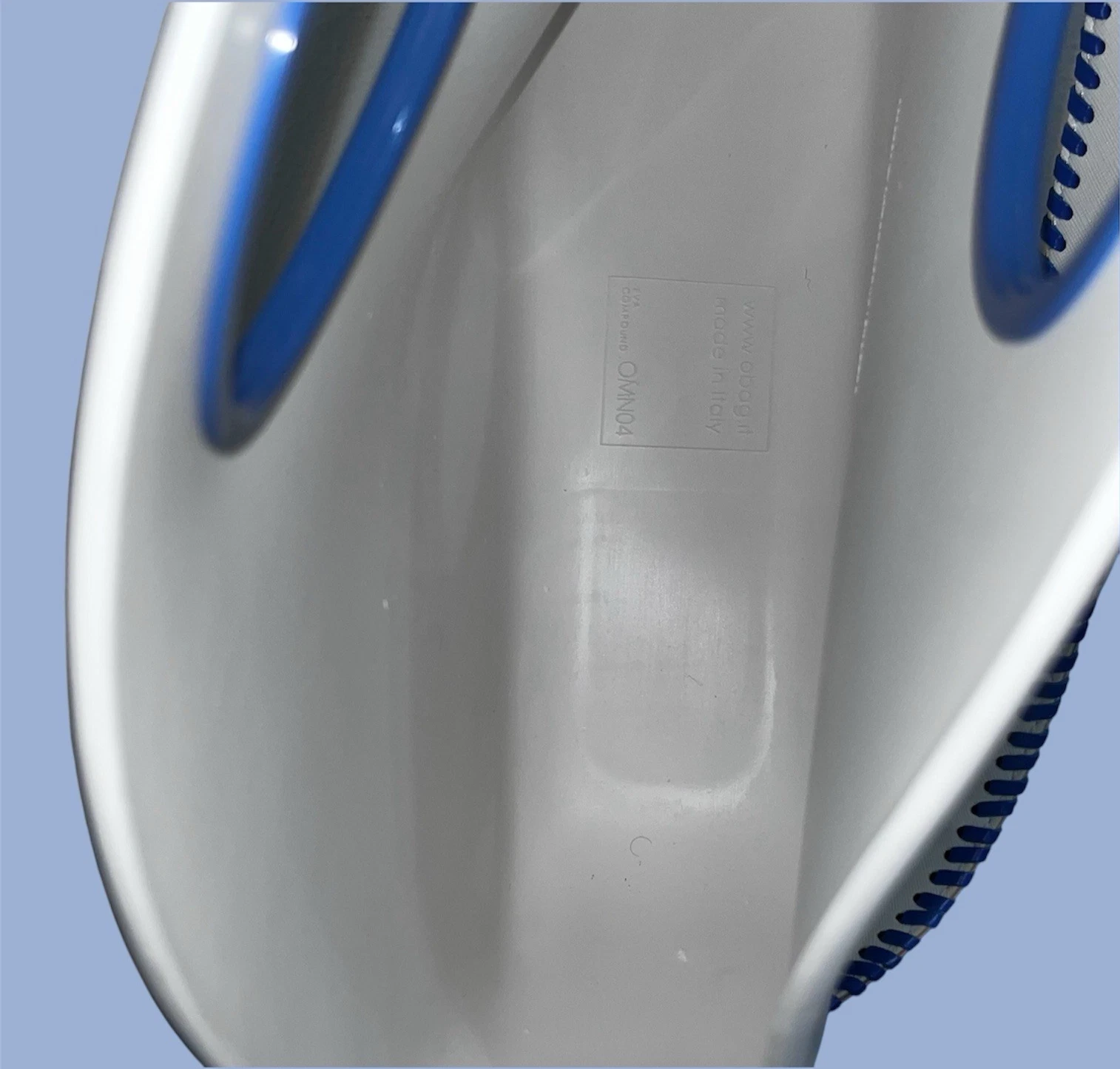 O bag Classic White Shell Blue Handles Liner Whipstitch Strap Modular Italy - O Bag