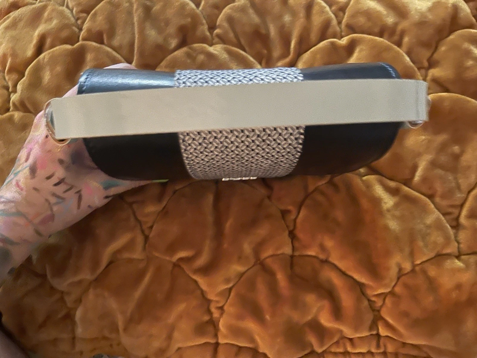 O bag Gray Black White Woven Accent Rectangle Shoulder Bag, Magnetic Closure - O Bag