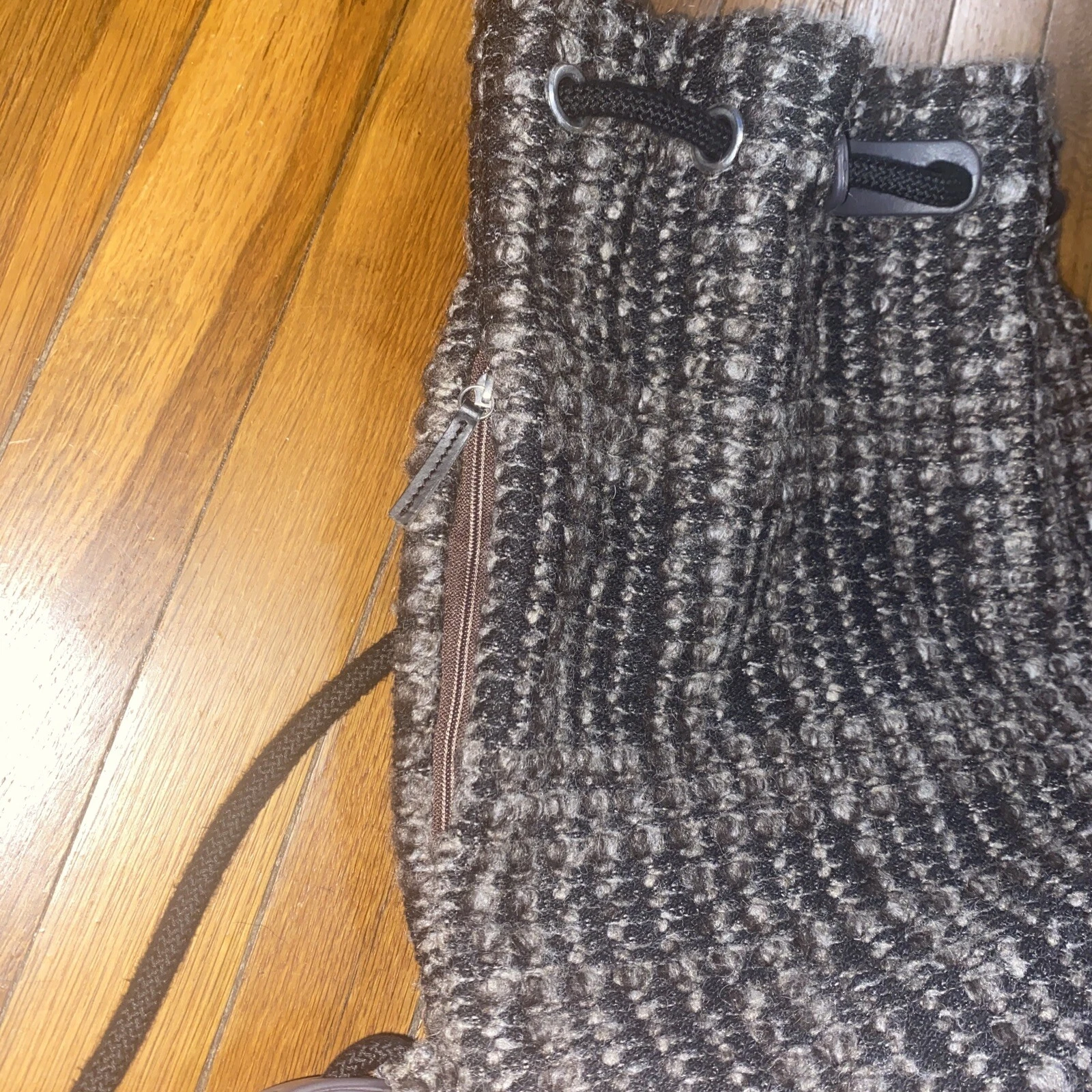 Rare O Bag Italy Sling Sack Backpack Bag Wool Tweed Rubber Bottom Anthropologie - O Bag