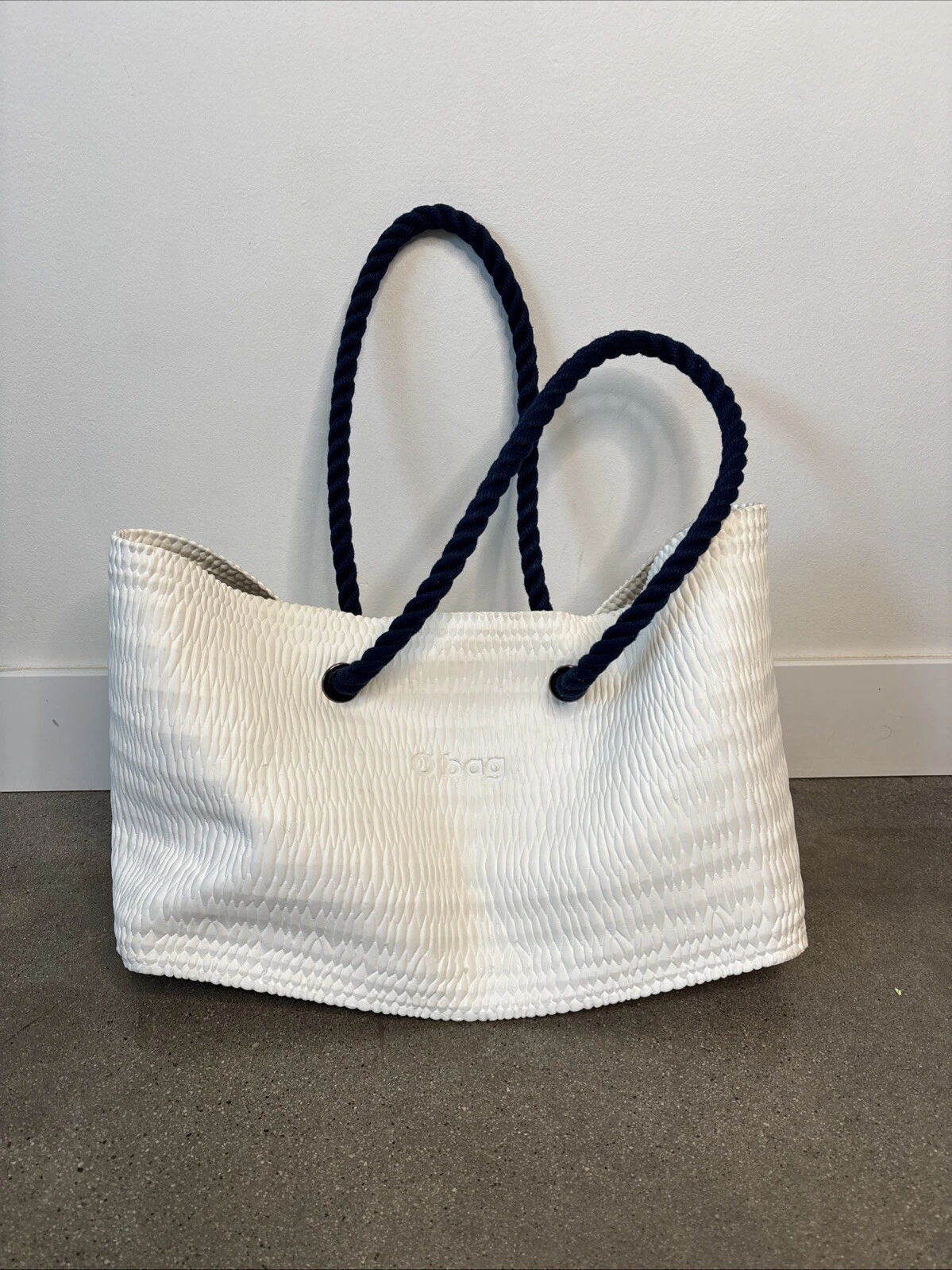 O Bag Beach Bag white w/ blue canvas handles + canvas beach bag insert - O Bag