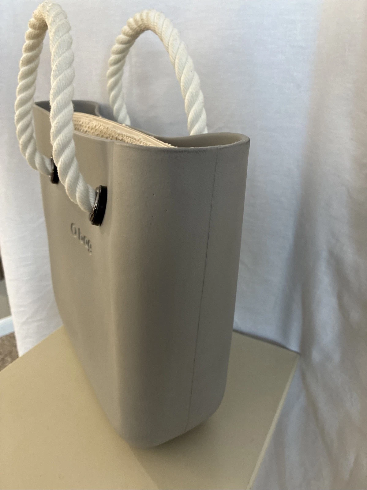 Gray O Bag Classic Lightweight Zip Top Tote Bag Rope Handles With Dust Bag - O Bag
