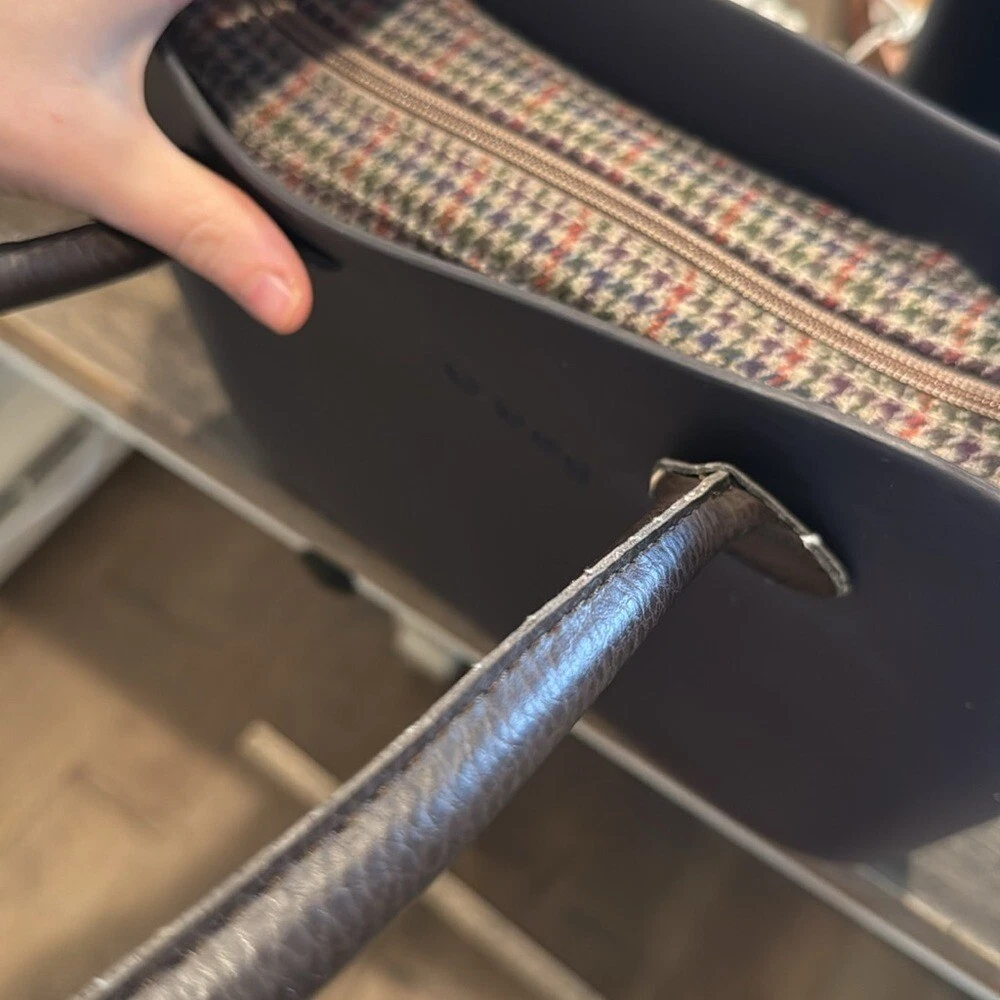 O Bag Tote with Herringbone Insert & Leather Handles Large Brown Italian - O Bag