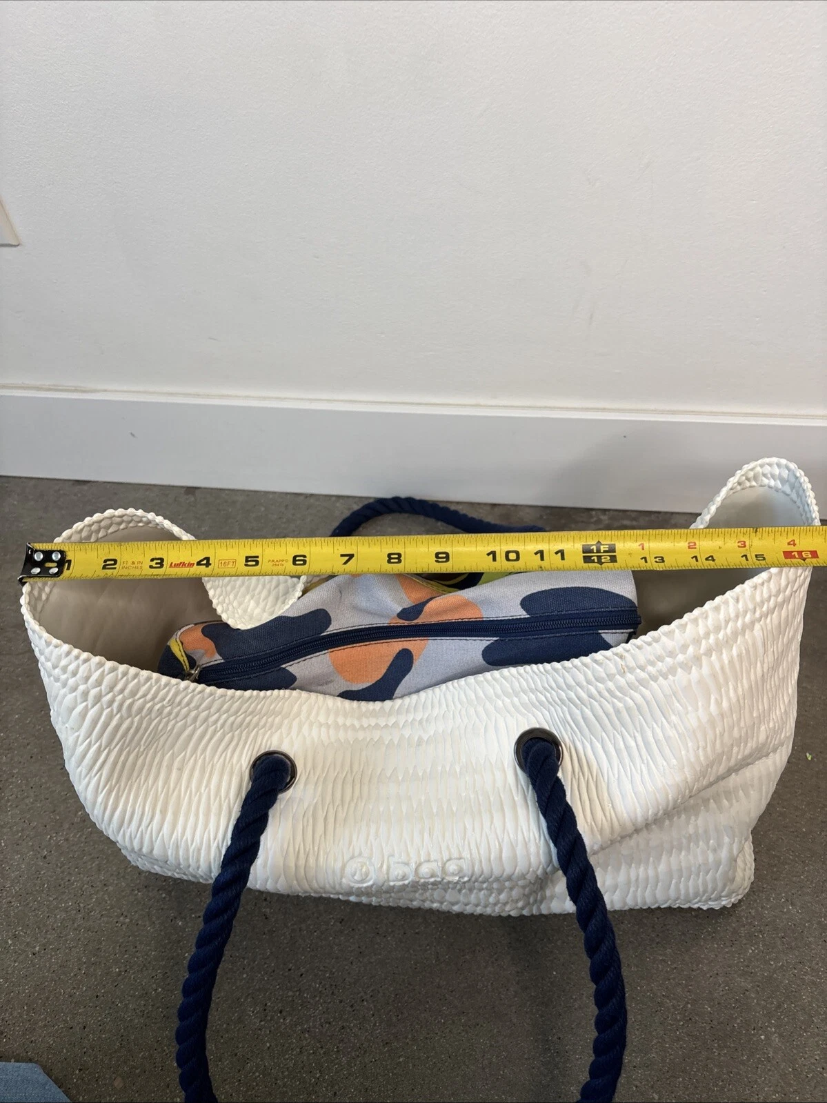 O Bag Beach Bag white w/ blue canvas handles + canvas beach bag insert - O Bag