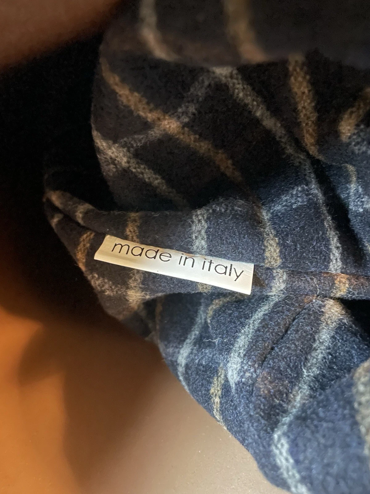 O Bag Italy Tan With Black Leather Straps Plaid Felt Liner Large Tote Bag - O Bag