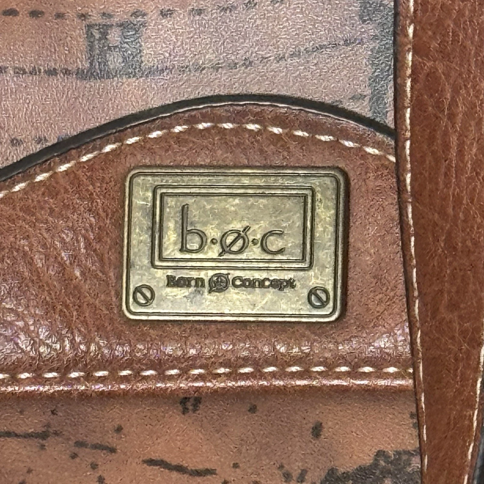 b.o.c. Brown Map Print Tote Shoulder Bag Large Zip Top Travel Work Purse - O Bag