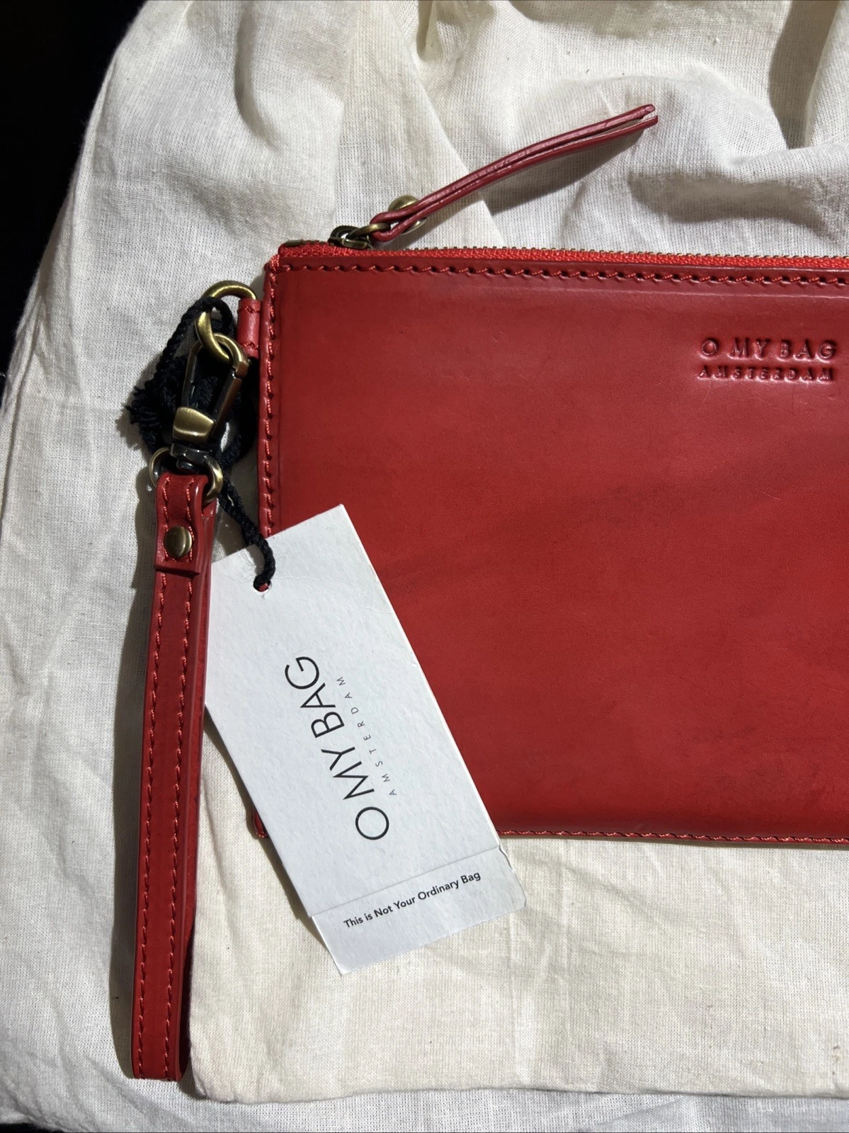 O My Bag Amsterdam Travel Pouch Red Classic Leather Wristlet Bag Wallet - O Bag