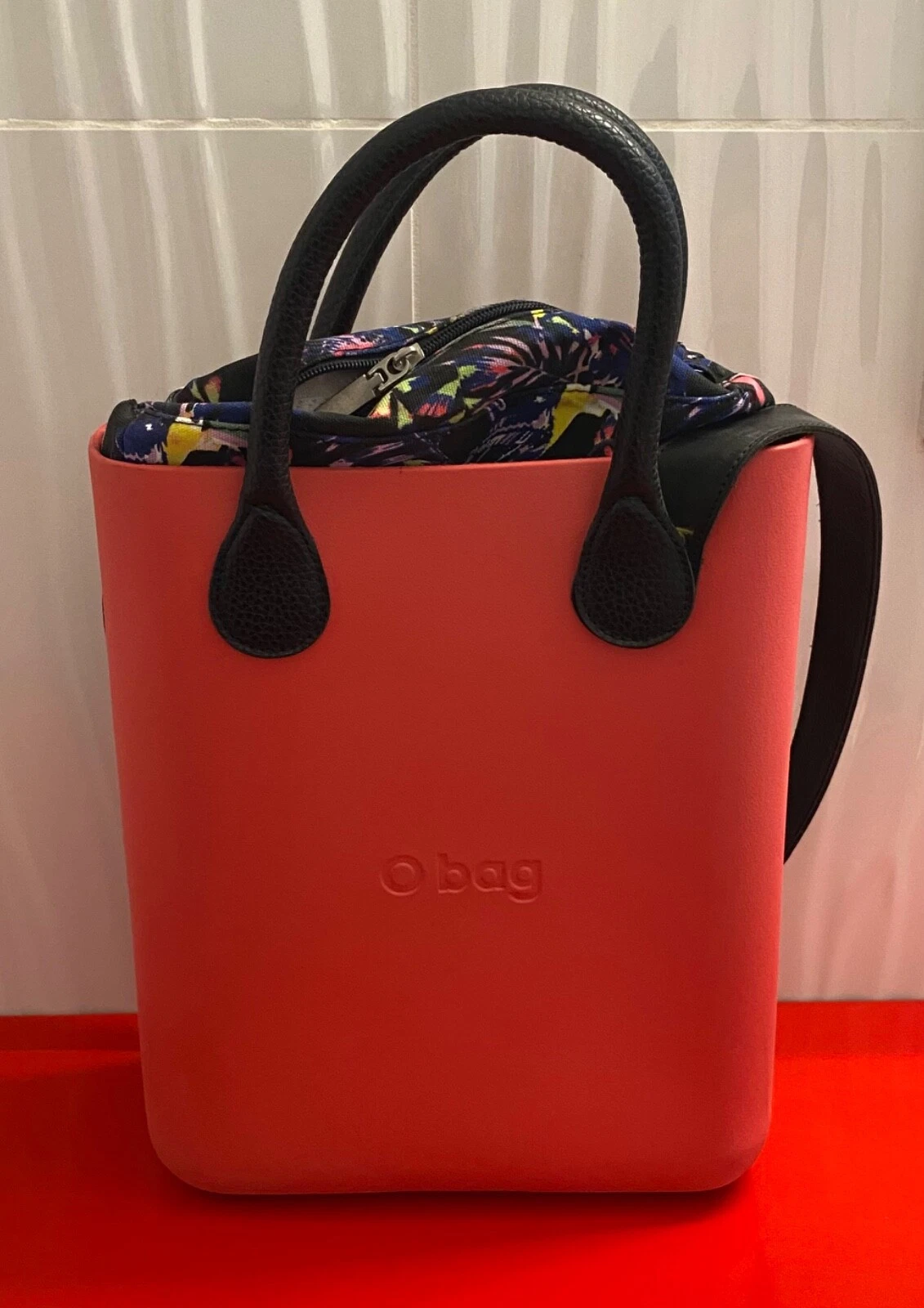 OBAG LARGE TOTE PINK, LEATHER HANDLES & SHOULDER STRAP, COTTON ZIP INSERT, ITALY - O Bag