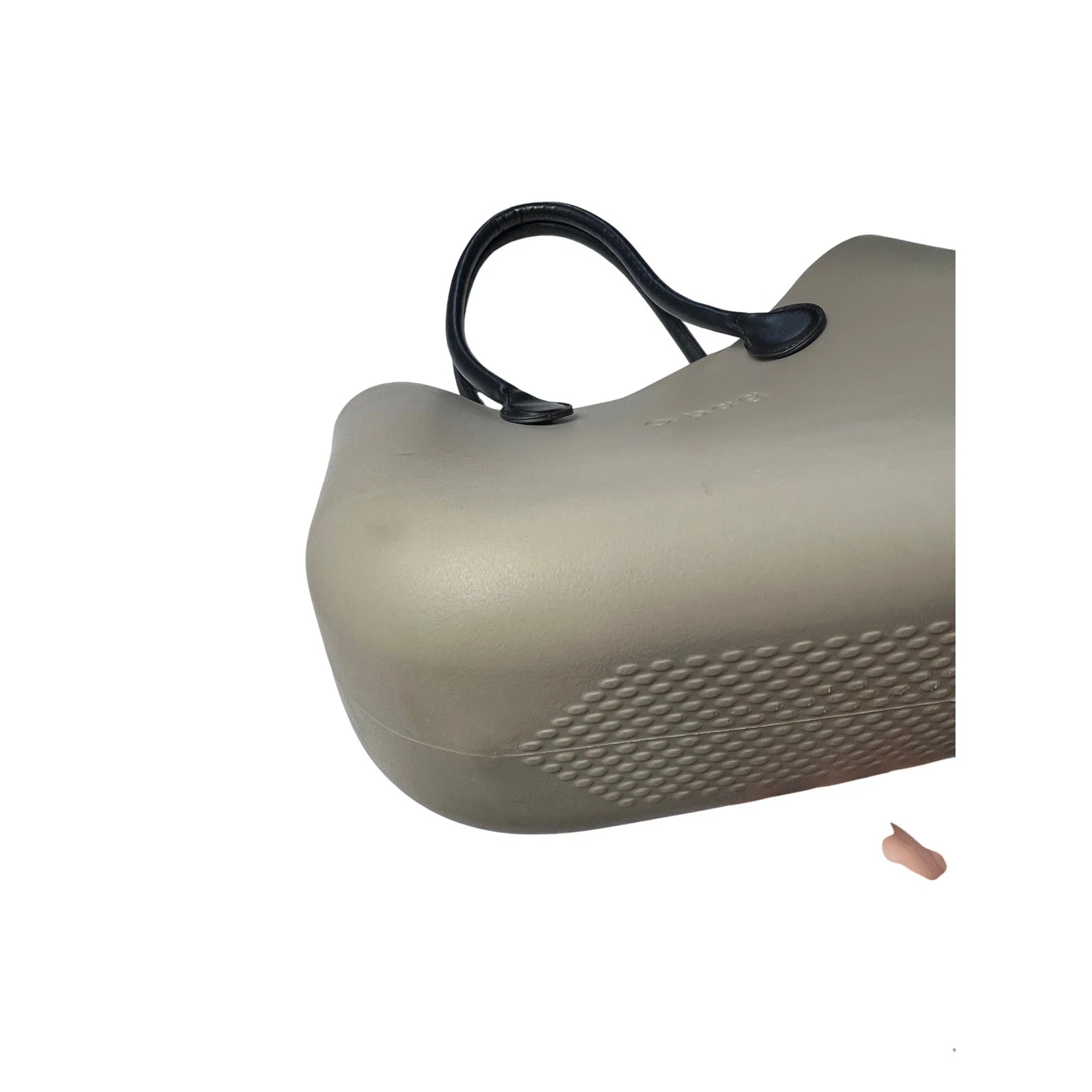 O bag Taupe Rubber Tote Bag with Black Faux Leather Handles - O Bag