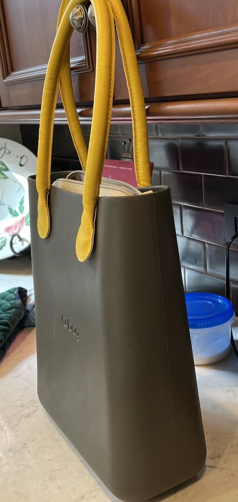 O bag Tote Rubber Gray Thermoplastic Compound Waterproof 14x 12 x 5 Italy - O Bag