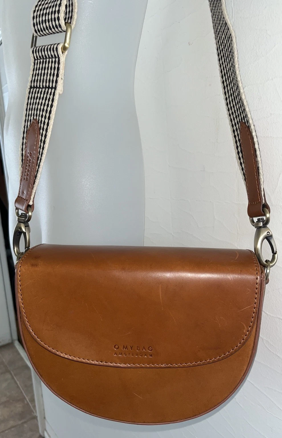 O My Bag Amsterdam AVA Cognac Leather Crossbody Saddle Bag Purse w/ 2 Straps EUC - O Bag