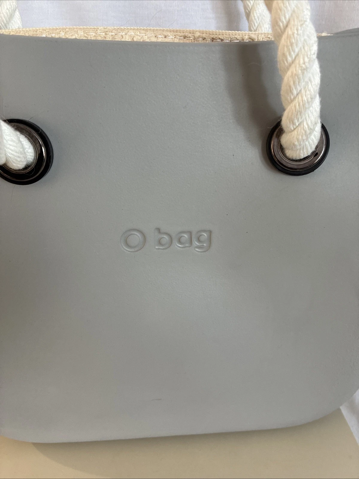 Gray O Bag Classic Lightweight Zip Top Tote Bag Rope Handles With Dust Bag - O Bag