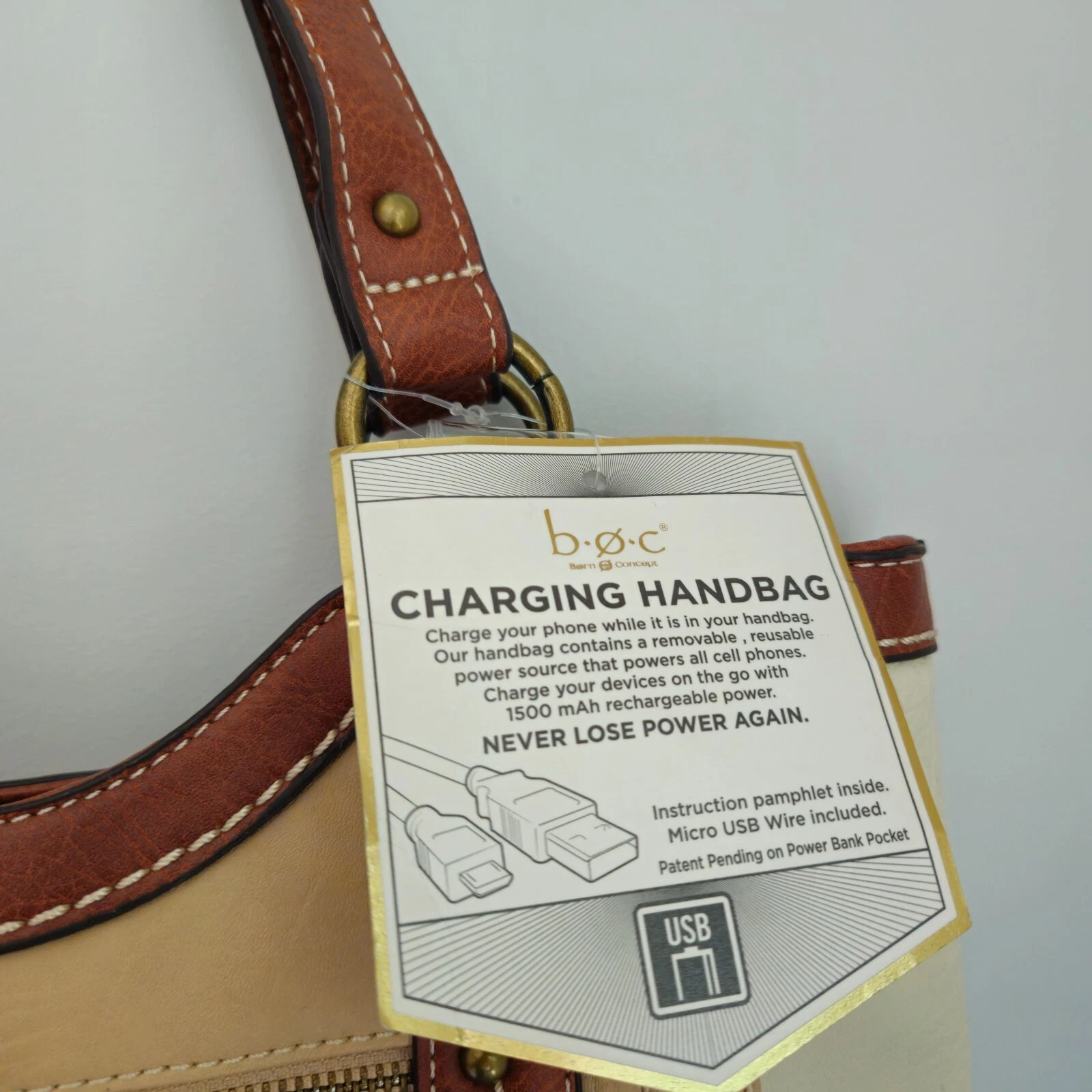 B.O.C. Crocket Power Tulip Brown Cream Tan Vegan Leather Purse Handbag - O Bag