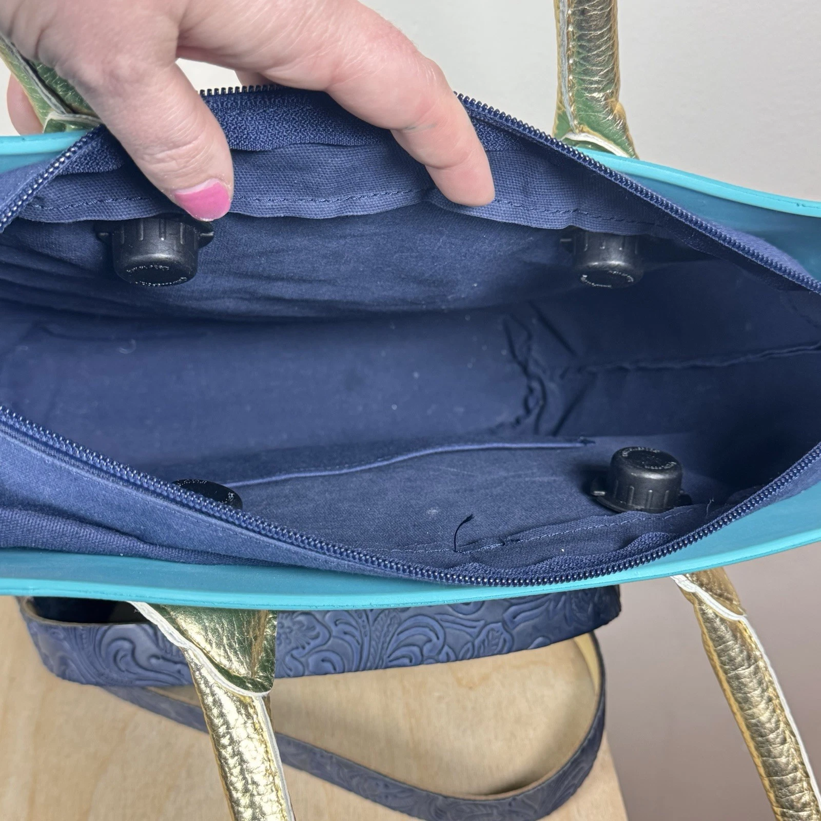 O Bag Women's Large Tote Bag Turquoise Interchangeable Handles 2 Sets Italy - O Bag