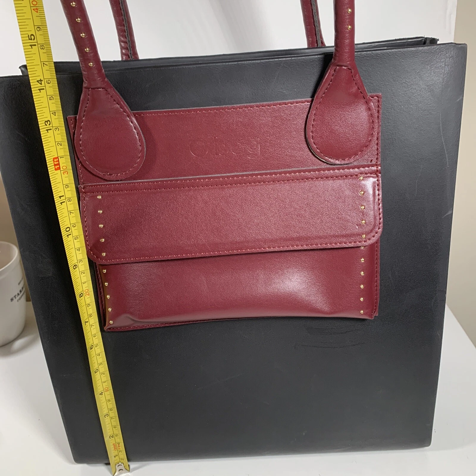 oBag Classic Black/Plum Purple Handles Large Bag Tote Italy AS-IS O Bag - O Bag