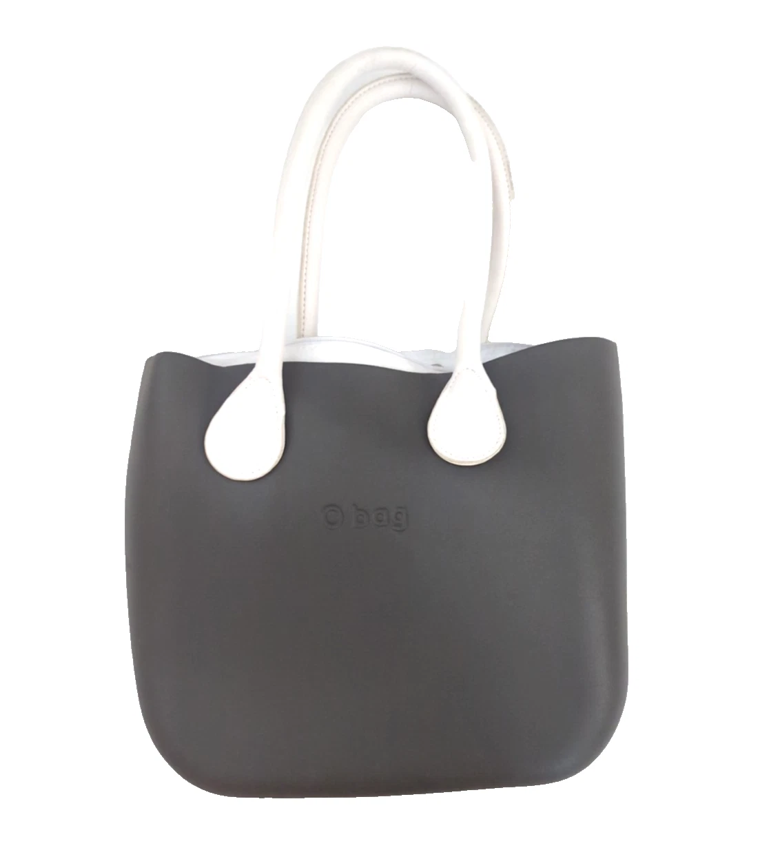 O BAG Womens Shoulder Tote Purse Gray & White Rubber Removable Canvas Insert - O Bag