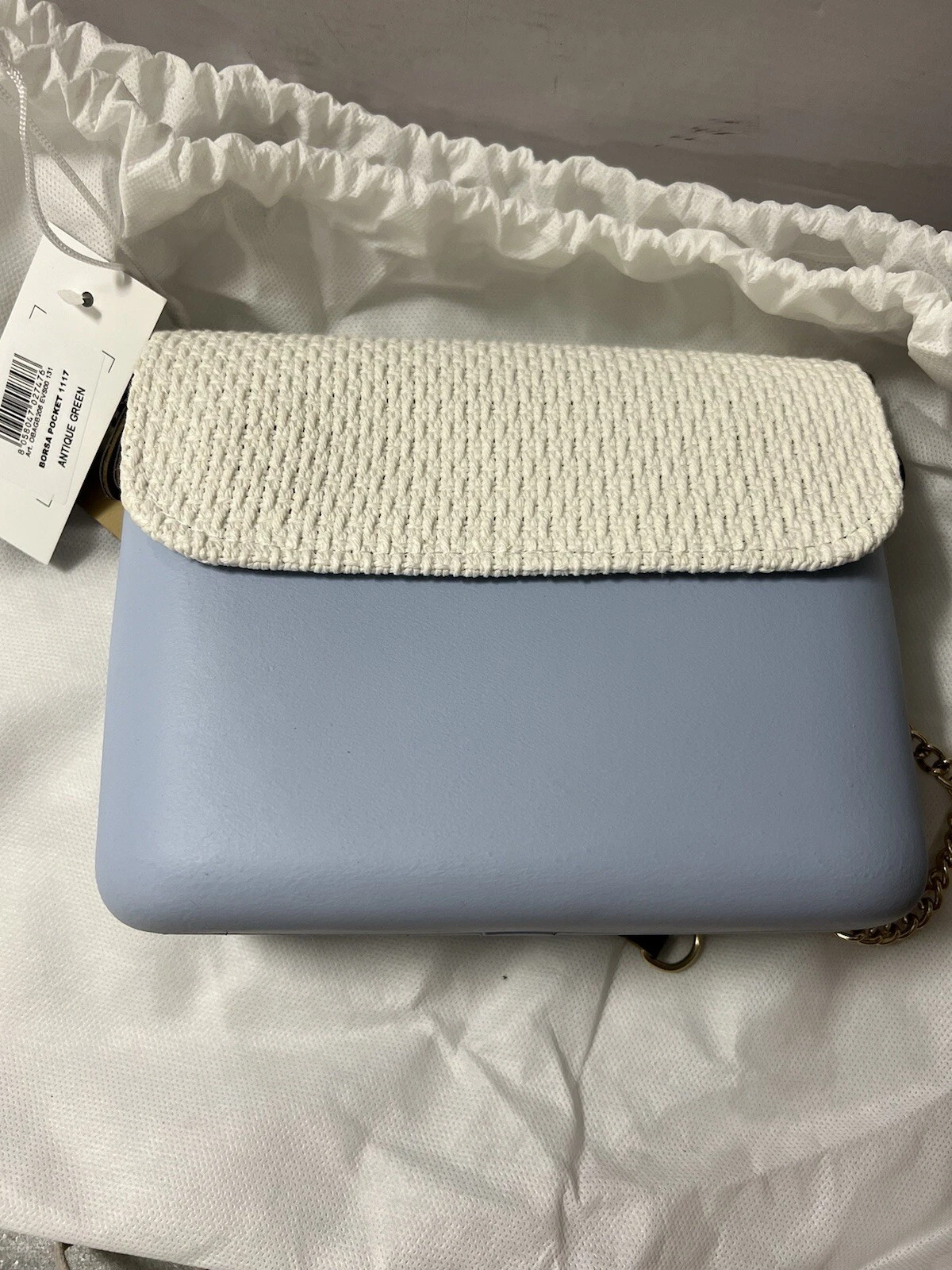 O Bag Obag Italy Eva Pocket Shoulder Bag Blue Tweed Purse Chain Strap NEW O-Bag - O Bag