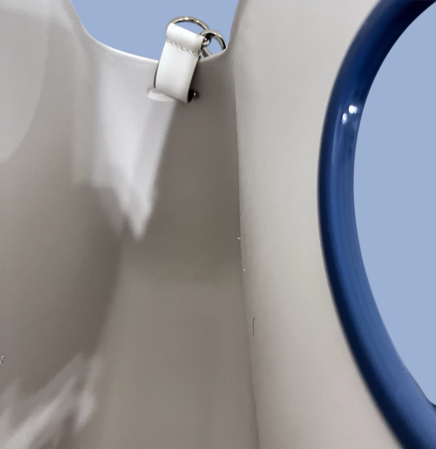 O bag Classic White Shell Blue Handles Liner Whipstitch Strap Modular Italy - O Bag